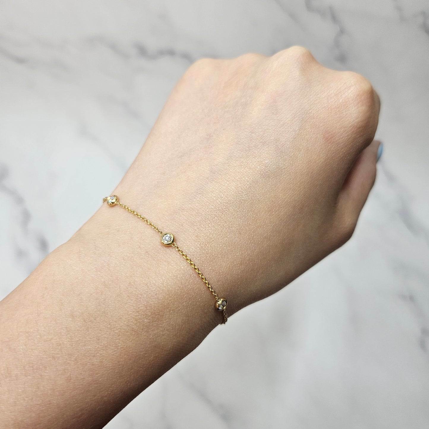 Five Natural Diamond Bracelet/14K gold 5 Bezel Total 0.15ct,0.25ct Diamond Bracelet/Diamond Bracelet/Minimalist Bracelet/Anniversary gift