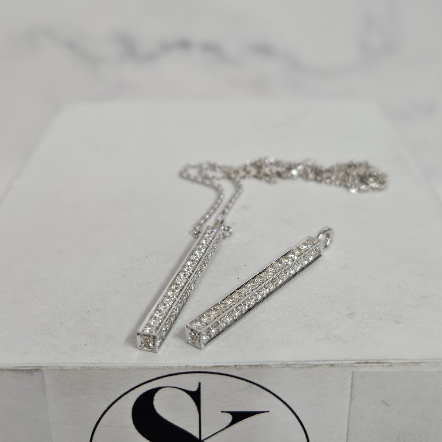 Five Sides Full Diamond Bar Pendent / 14K,18Kgold Simple Classic Men's Women's Natural Diamond Bar Pendent / Anniversary Gift