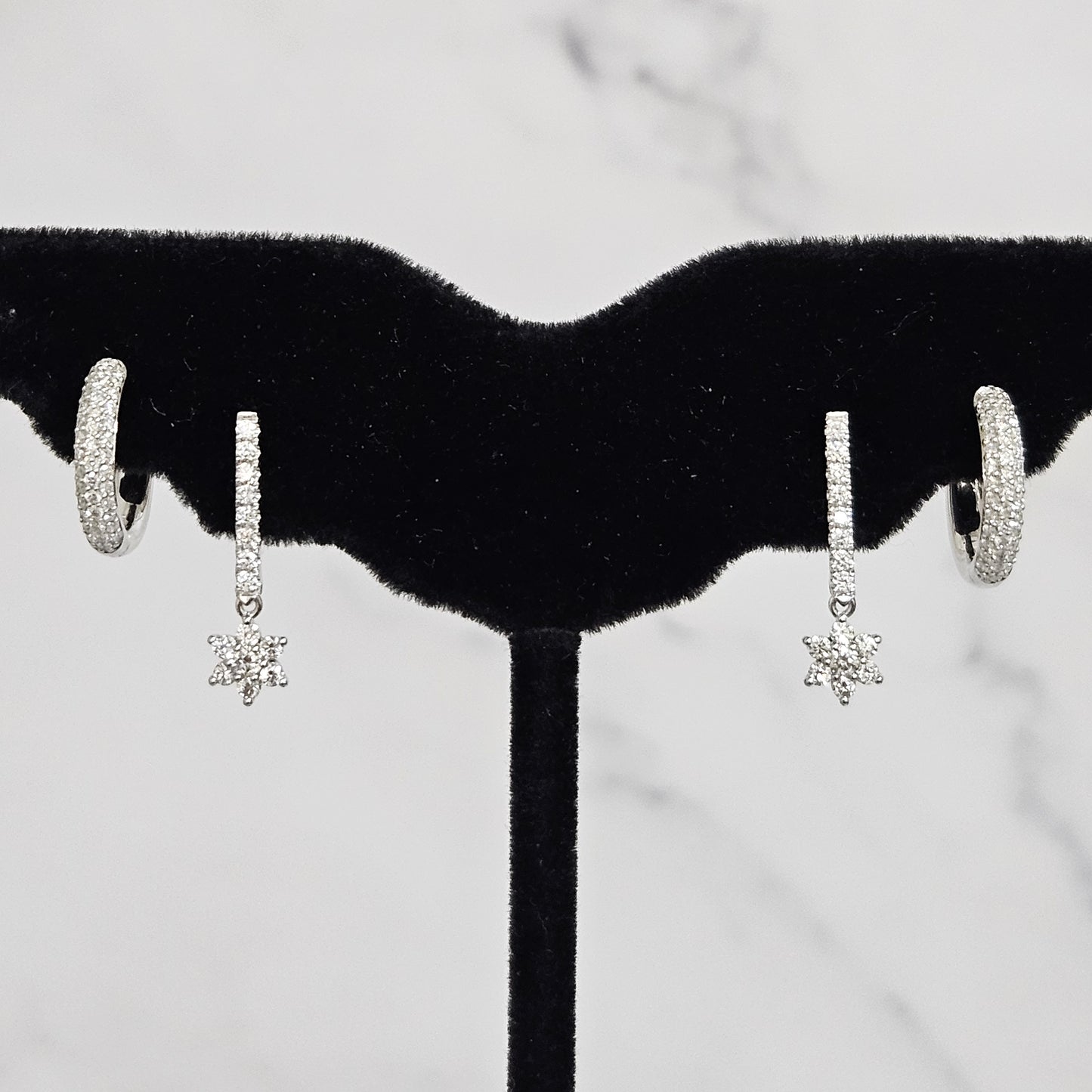 Flower Drop Natural Diamond Dangle Bar Stud Earrings/14K,18K gold Snowflake Diamond Bar Hanging Earring/Diamond Bar Earring/Anniversary gift