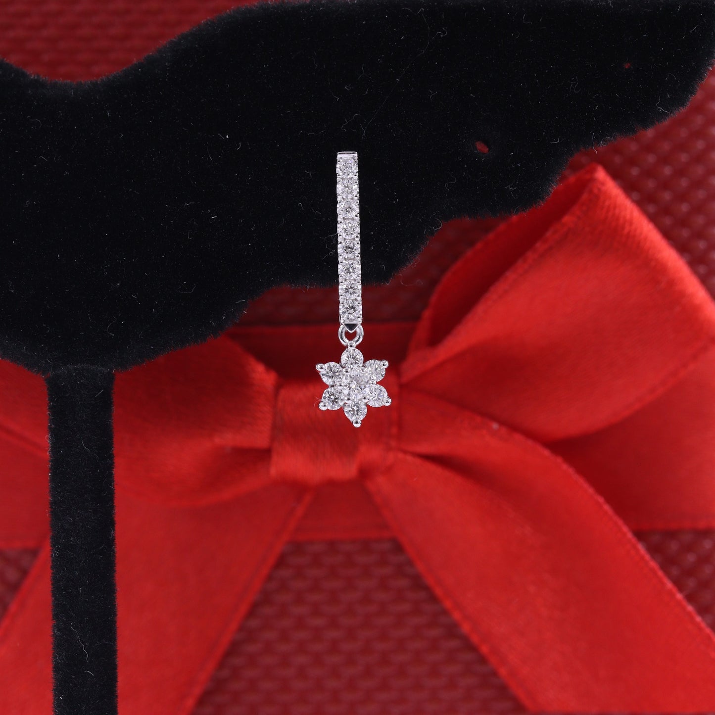 Flower Drop Natural Diamond Dangle Bar Stud Earrings/14K,18K gold Snowflake Diamond Bar Hanging Earring/Diamond Bar Earring/Anniversary gift