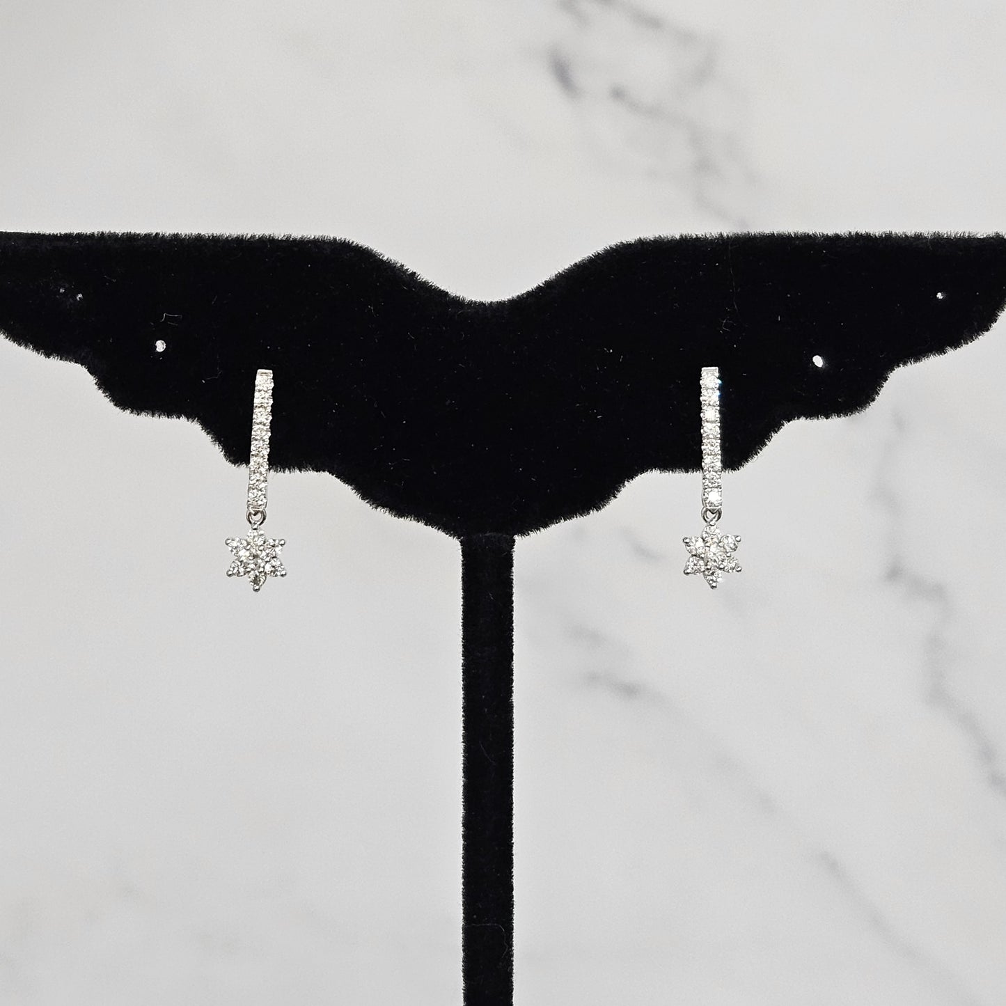 Flower Drop Natural Diamond Dangle Bar Stud Earrings/14K,18K gold Snowflake Diamond Bar Hanging Earring/Diamond Bar Earring/Anniversary gift