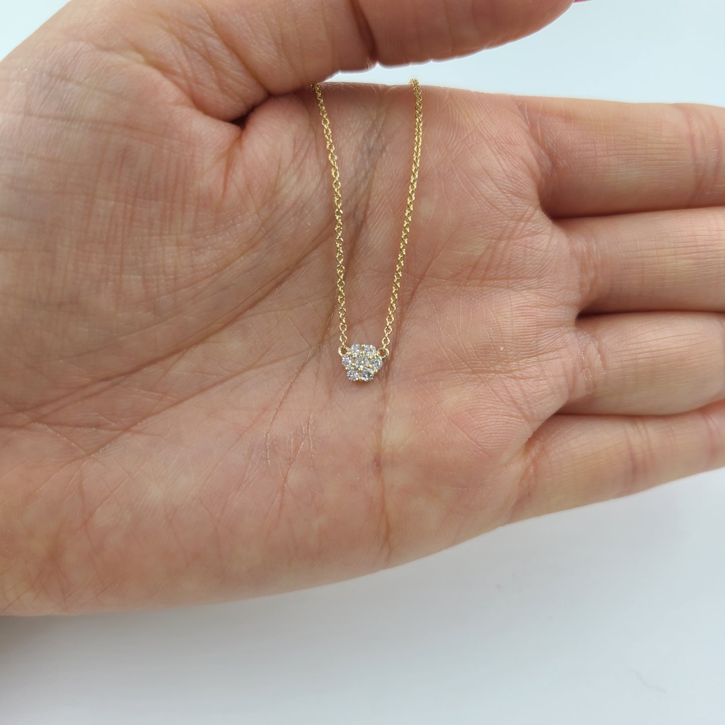 Diamond Necklace / Flower Diamond Charm / Flower Pendant / 14K Solid Gold Natural Diamond Necklace/ Anniversary Gift / Gift for Her