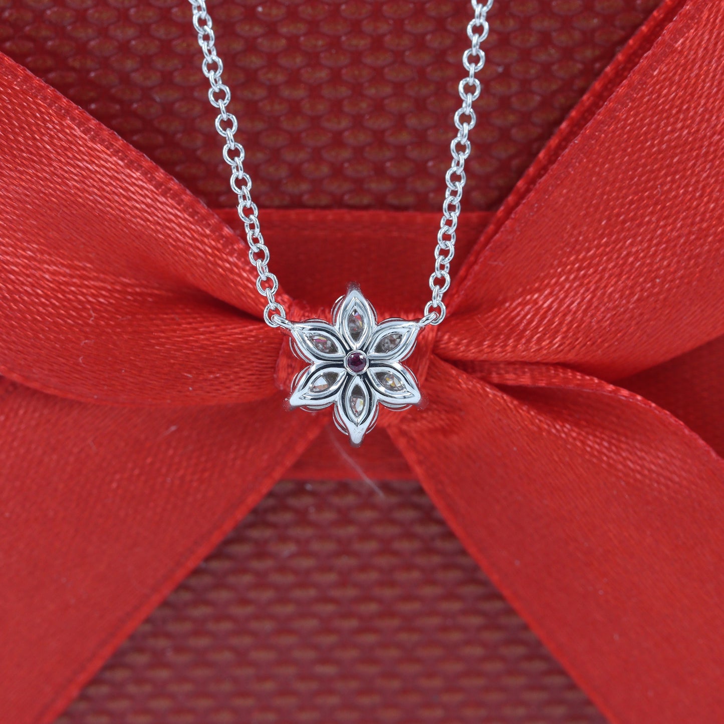 Natural Diamond Necklace/Flower 0.5ct Natural Diamond Pendant /14K Solid Gold Natural Diamond Snowflake Pendant - Anniversary gift