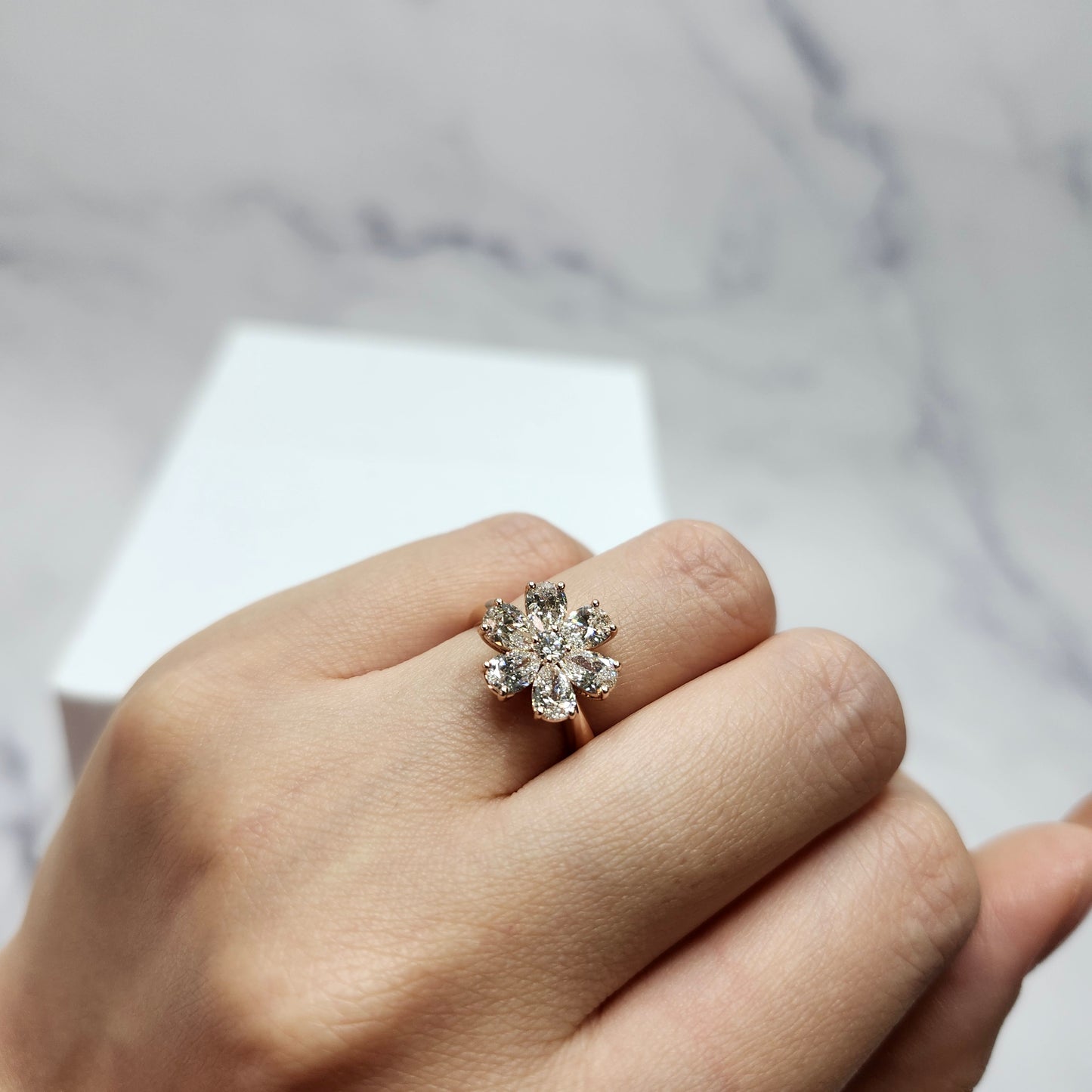 Flower 1.6ct Diamond Anniversary Ring/Pear Shape Diamond flower Ring/ Diamond flower Ring/Unique Engagement Ring/Anniversary Ring