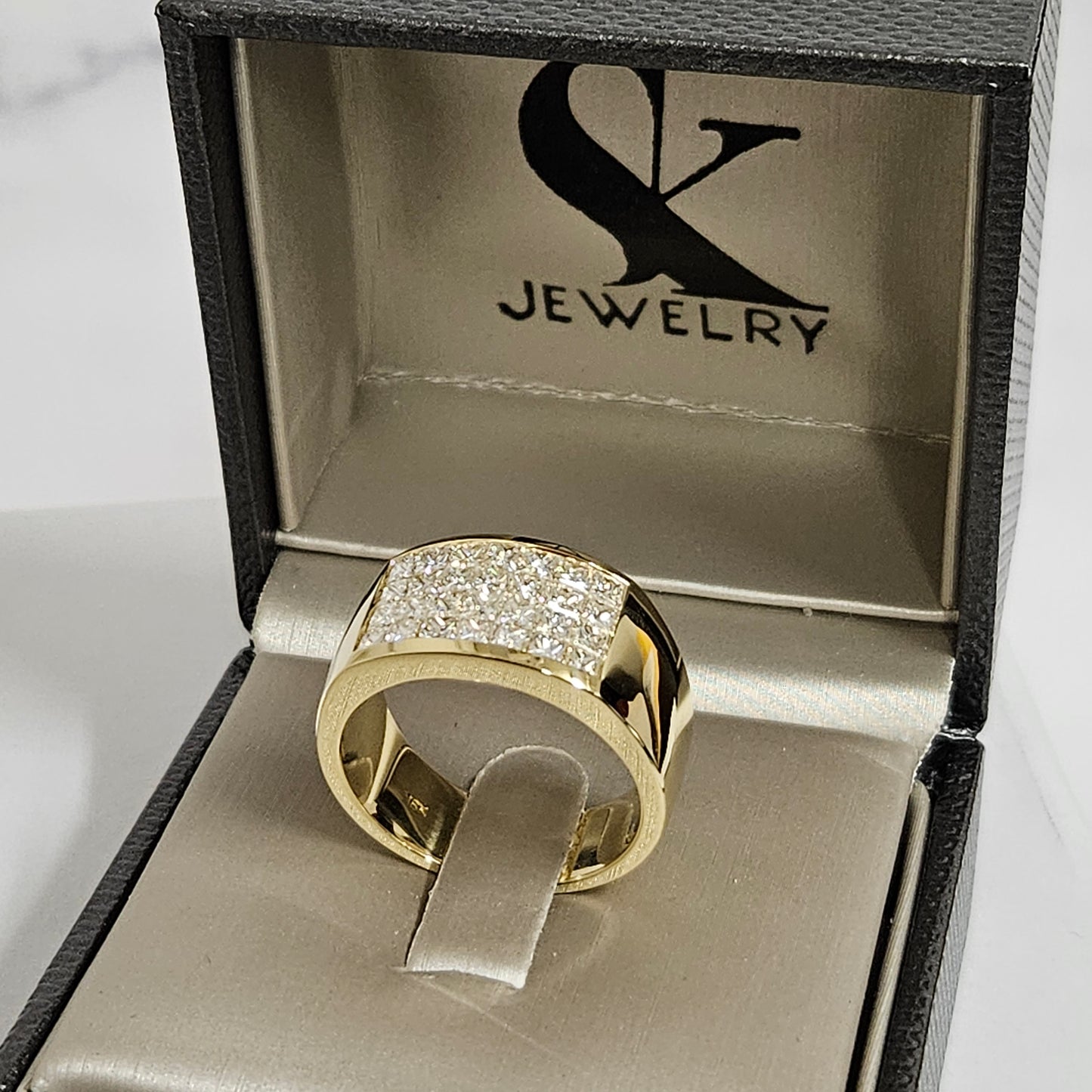 18K Four Row Diamond Invisible Set Men's Ring/ Brilliant 2.3ct Diamond Anniversary Ring/ Princess Cut Men's Ring/Diamond Four Row Men's Ring