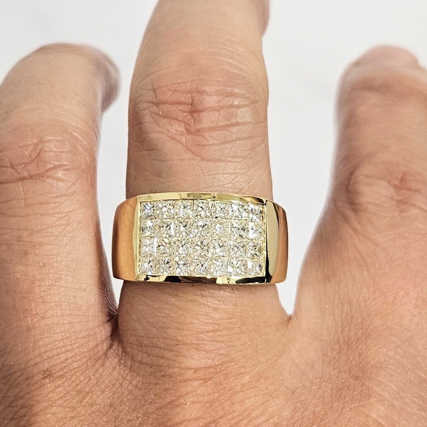 18K Four Row Diamond Invisible Set Men's Ring/ Brilliant 2.3ct Diamond Anniversary Ring/ Princess Cut Men's Ring/Diamond Four Row Men's Ring