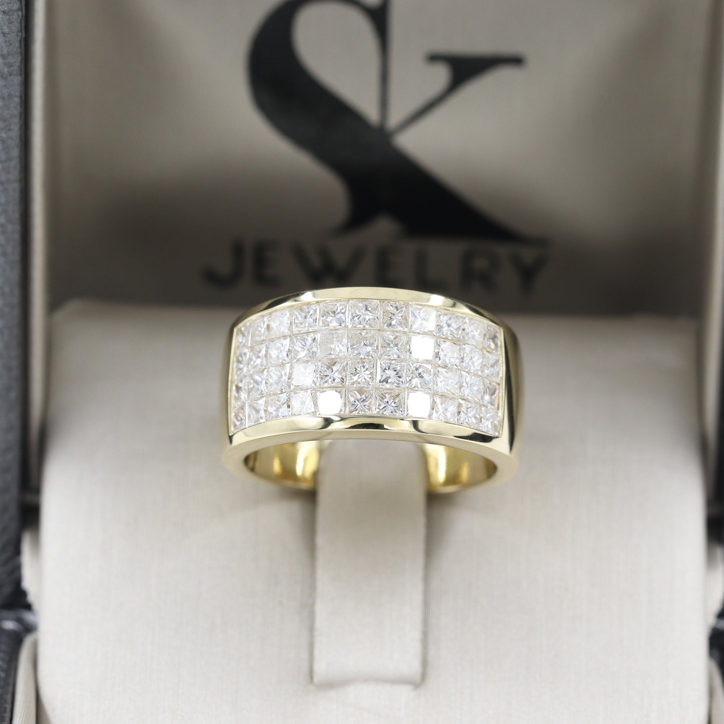 Four Row Invisible Set Half Eternity 3ct Natural Diamond Ring/Platinum,14K,18K gold Princess Cut Four Row Diamond Ring/Anniversary gift