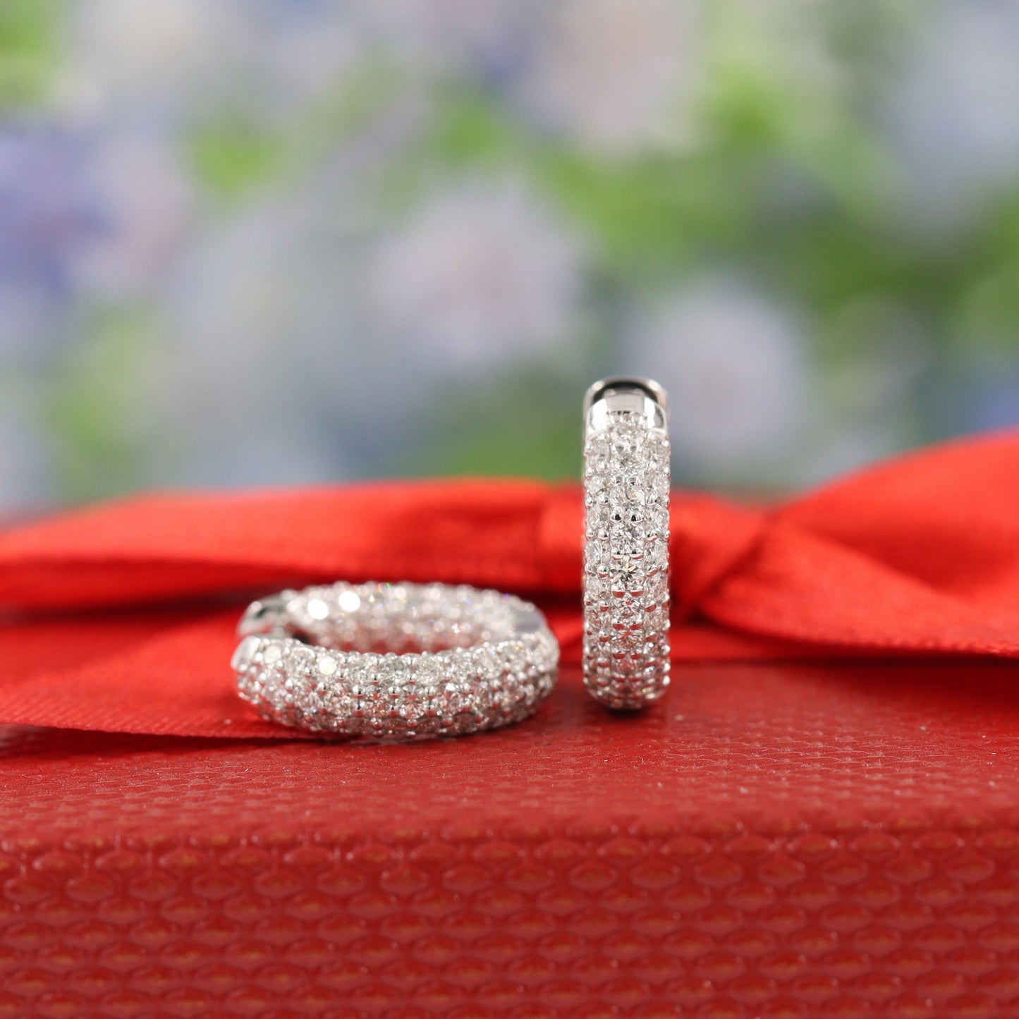 6 Row Full Natural Diamond Hoop 1.7ct Dome Huggies/Men's & Women's Diamond Hoop Earrings/14K-18K Diamond 13mm Hoop Earrings/Anniversary gift