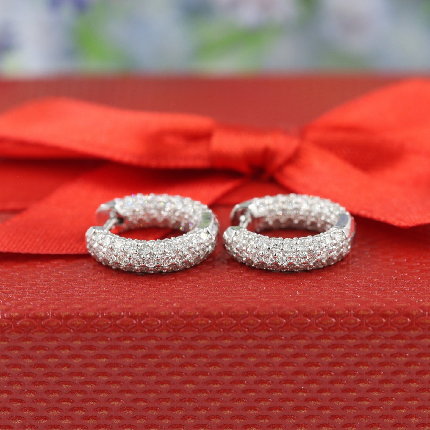 6 Row Full Natural Diamond Hoop 1.7ct Dome Huggies/Men's & Women's Diamond Hoop Earrings/14K-18K Diamond 13mm Hoop Earrings/Anniversary gift