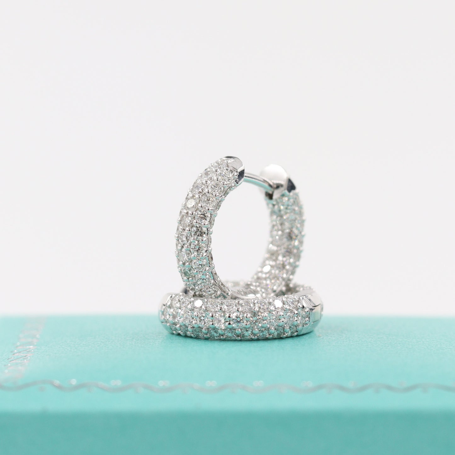 6 Row Full Natural Diamond Hoop 1.7ct Dome Huggies/Men's & Women's Diamond Hoop Earrings/14K-18K Diamond 13mm Hoop Earrings/Anniversary gift