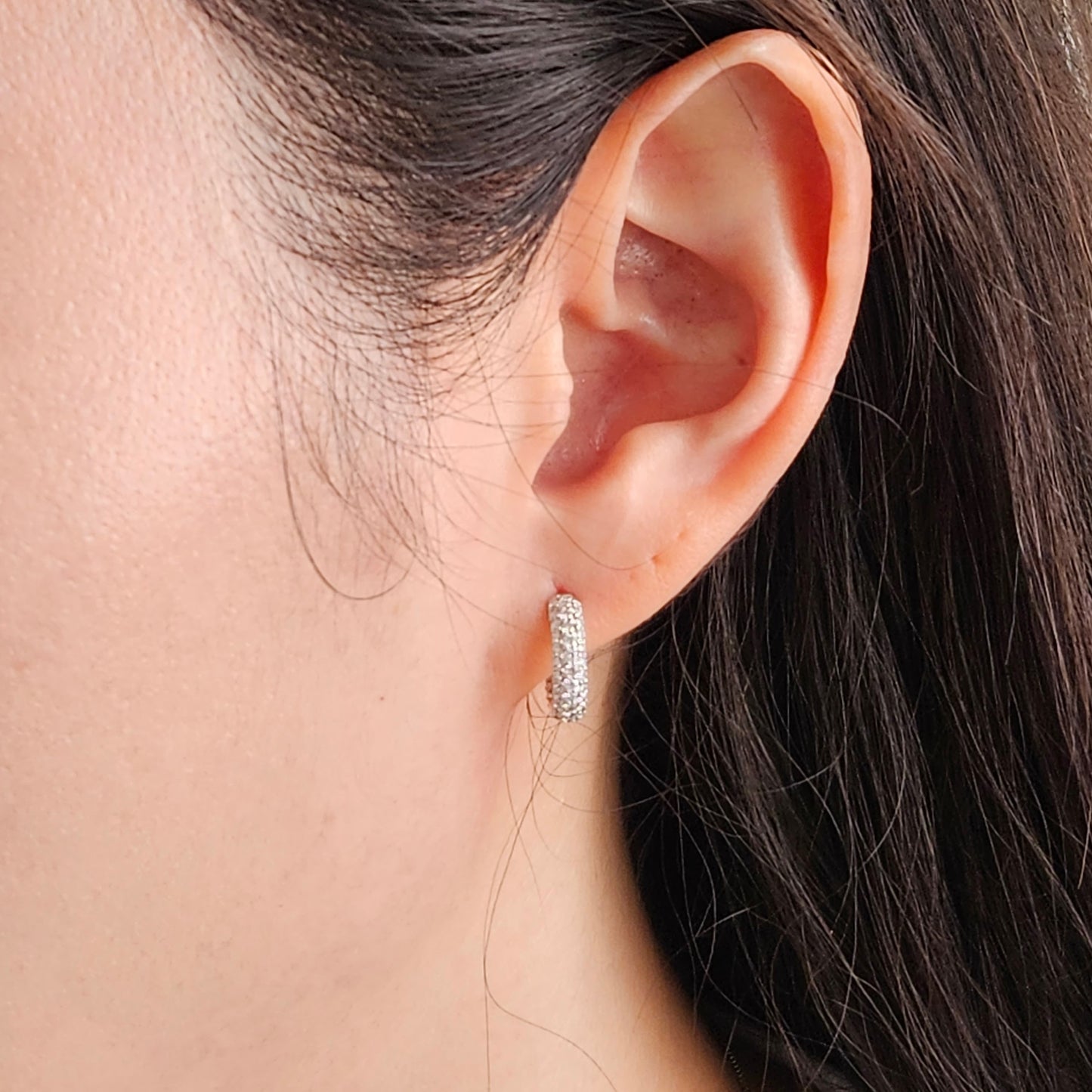 6 Row Full Natural Diamond Hoop 1.7ct Dome Huggies/Men's & Women's Diamond Hoop Earrings/14K-18K Diamond 13mm Hoop Earrings/Anniversary gift