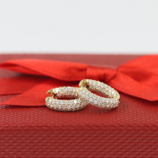 6 Row Full Natural Diamond Hoop 1.7ct Dome Huggies/Men's & Women's Diamond Hoop Earrings/14K-18K Diamond 13mm Hoop Earrings/Anniversary gift