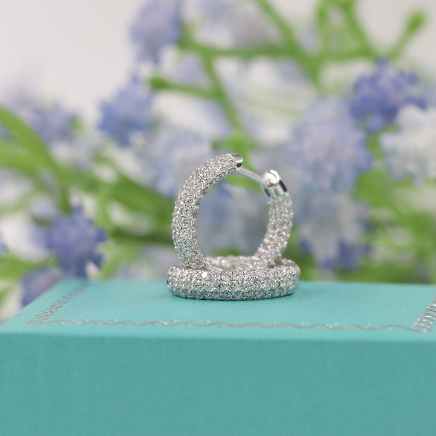 6 Row Full  Natural Diamond Hoop 2.45ct Dome Huggies/Men's & Women's Hoop Earrings/14K-18K Diamond 15.5mm Hoop Earrings/Anniversary gift