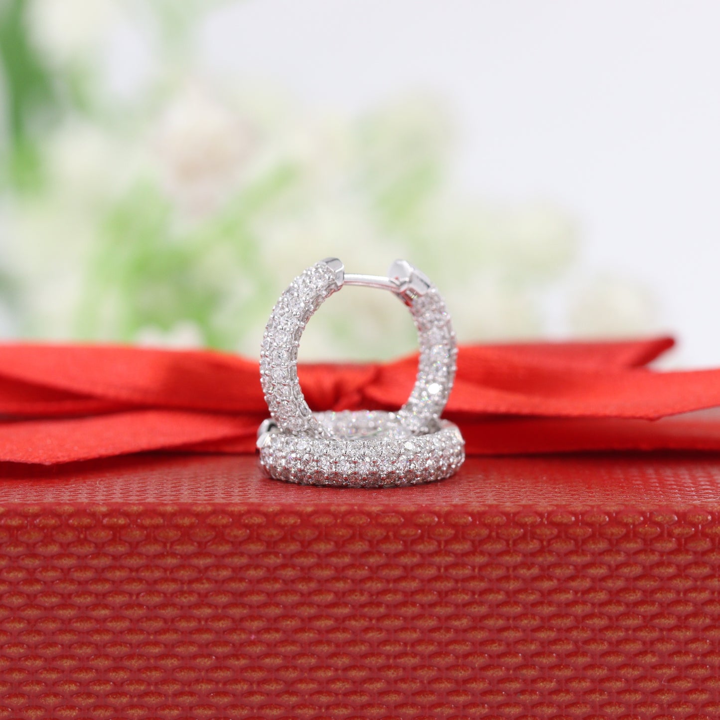 6 Row Full  Natural Diamond Hoop 2.45ct Dome Huggies/Men's & Women's Hoop Earrings/14K-18K Diamond 15.5mm Hoop Earrings/Anniversary gift
