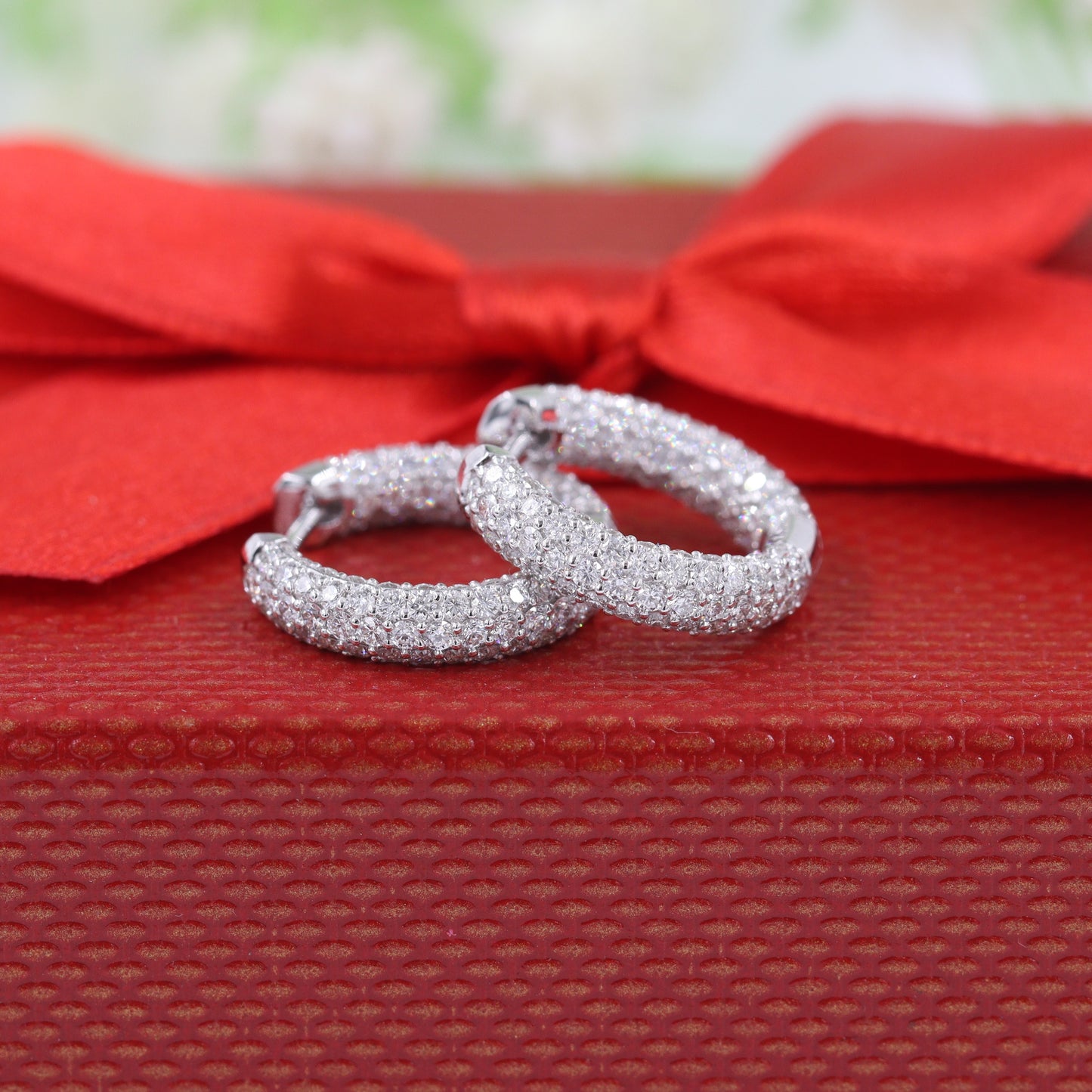 6 Row Full  Natural Diamond Hoop 2.45ct Dome Huggies/Men's & Women's Hoop Earrings/14K-18K Diamond 15.5mm Hoop Earrings/Anniversary gift