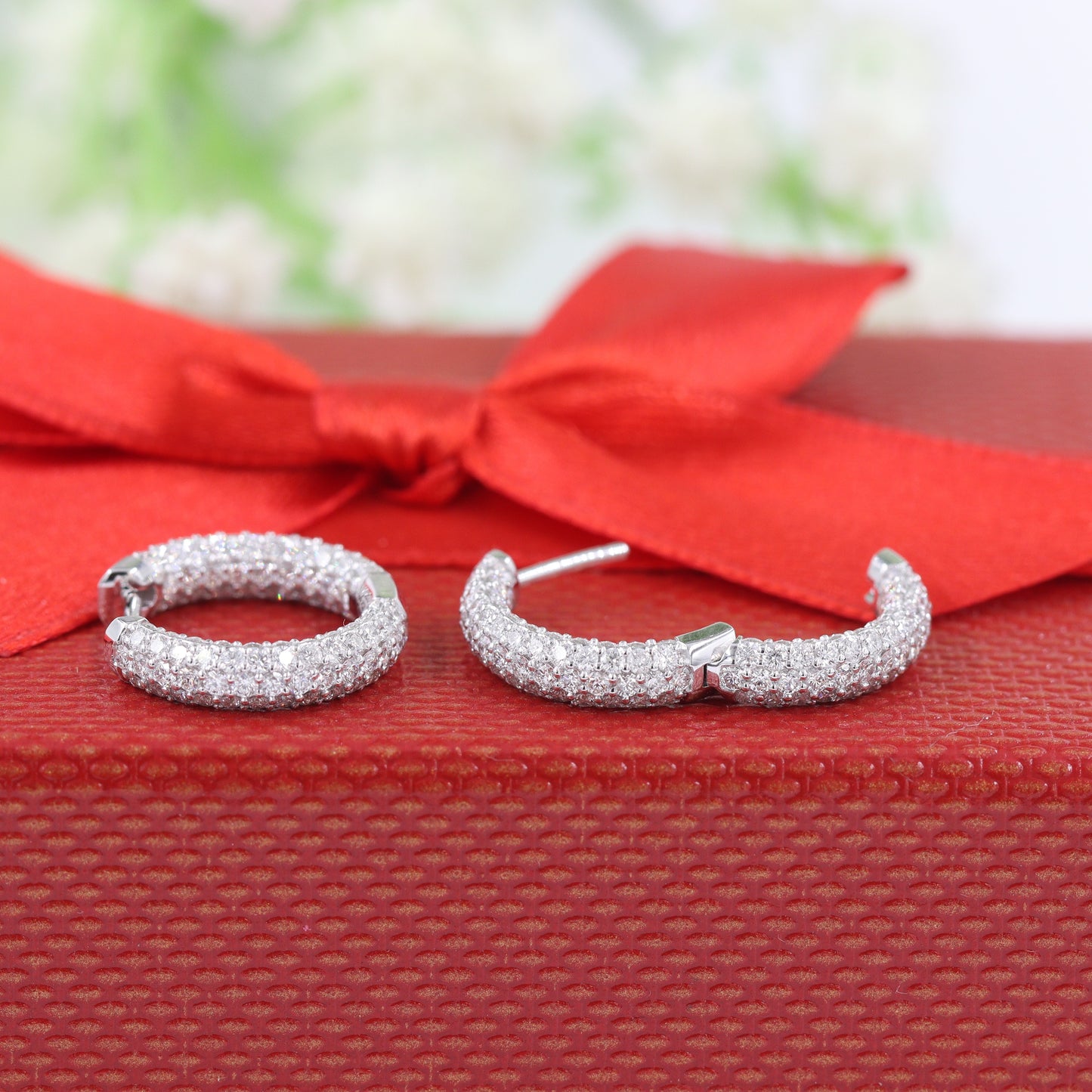 6 Row Full  Natural Diamond Hoop 2.45ct Dome Huggies/Men's & Women's Hoop Earrings/14K-18K Diamond 15.5mm Hoop Earrings/Anniversary gift