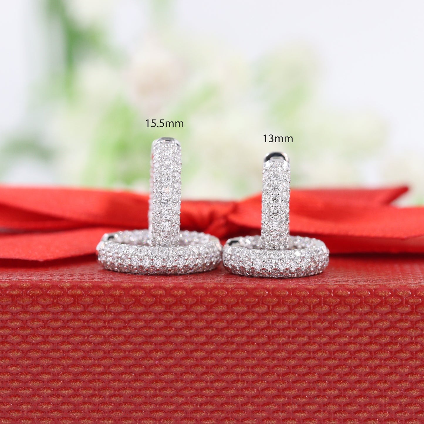 6 Row Full Natural Diamond Hoop 1.7ct Dome Huggies/Men's & Women's Diamond Hoop Earrings/14K-18K Diamond 13mm Hoop Earrings/Anniversary gift
