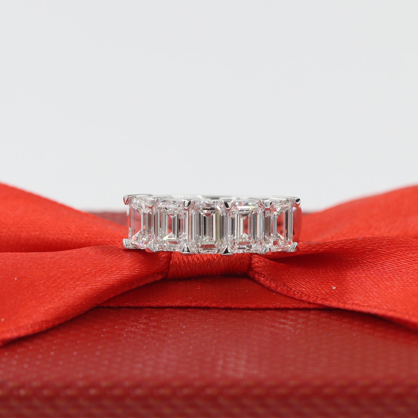 GIA certified 2.8ct Emerald Cut Diamond Band / 5stones Emerald Cut Wedding Ring / Anniversary gift / Emerald Cut Diamond Band