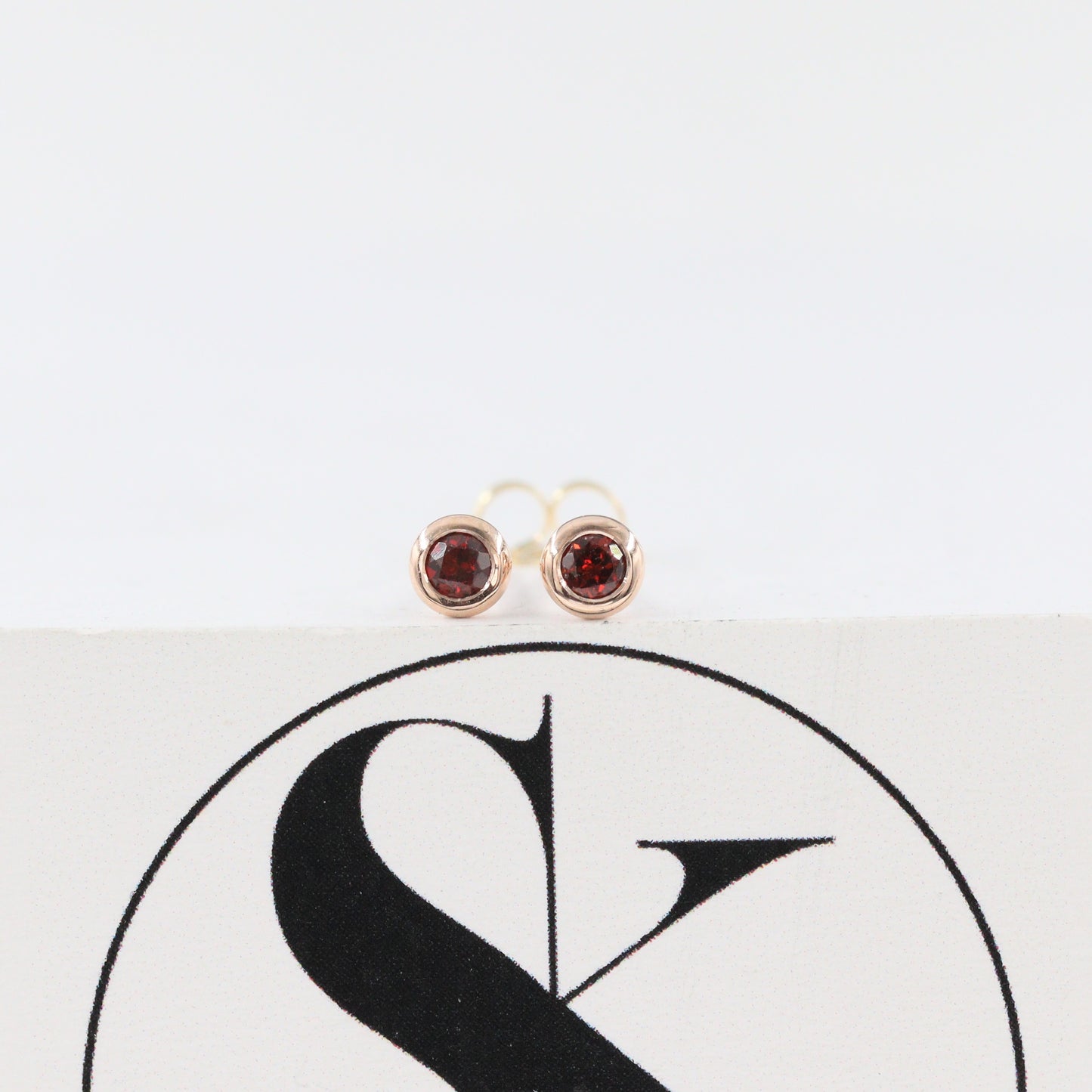 Garnet Bezel Set Stud Earrings/Round Garnet Stud Earrings/Garnet Solitaire Stud Pair Earrings/Gifts for her/Anniversary gift