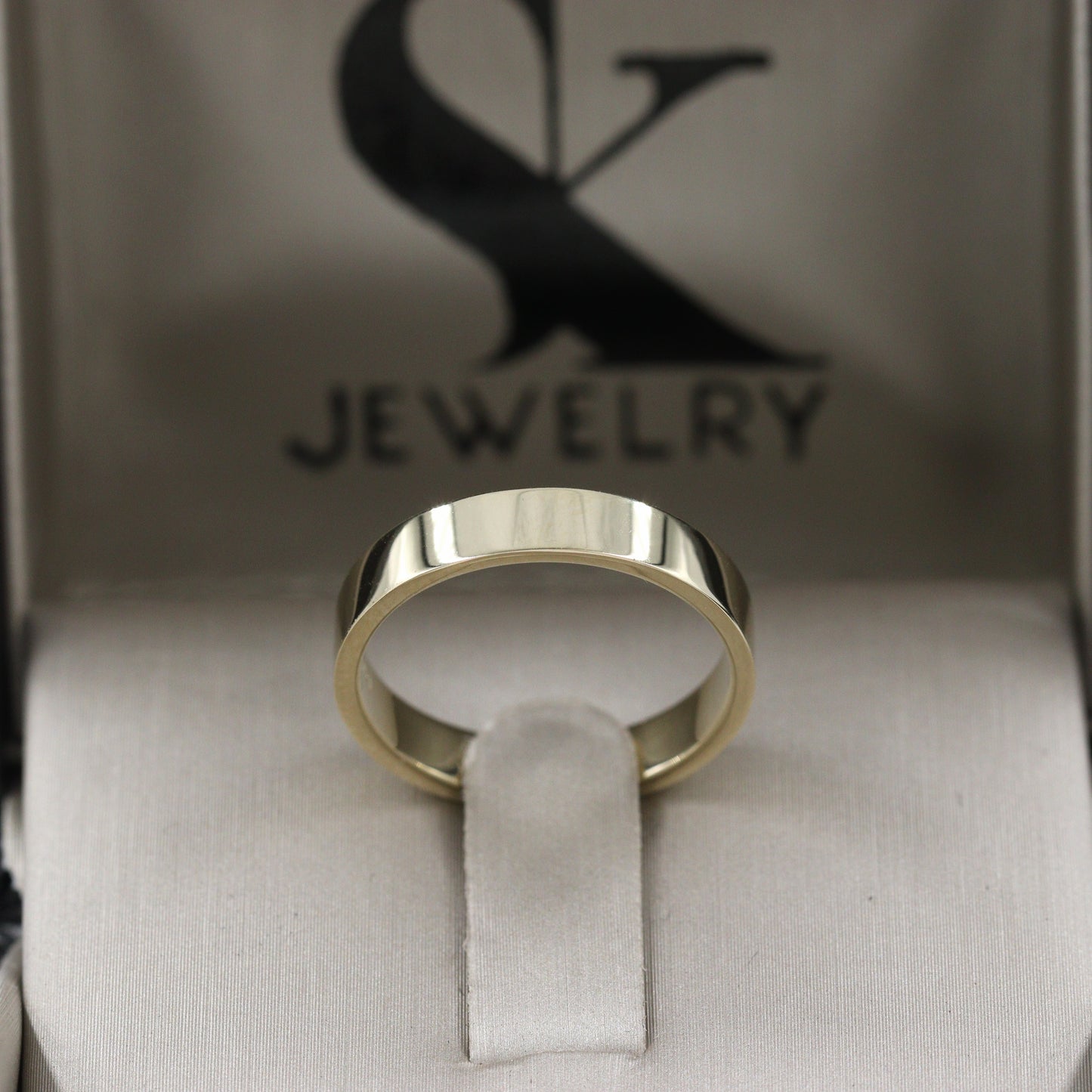 Handmade 14k Gold Wedding Band: Simple Flat Ring, 3.7mm Gold Band - Anniversary Gift