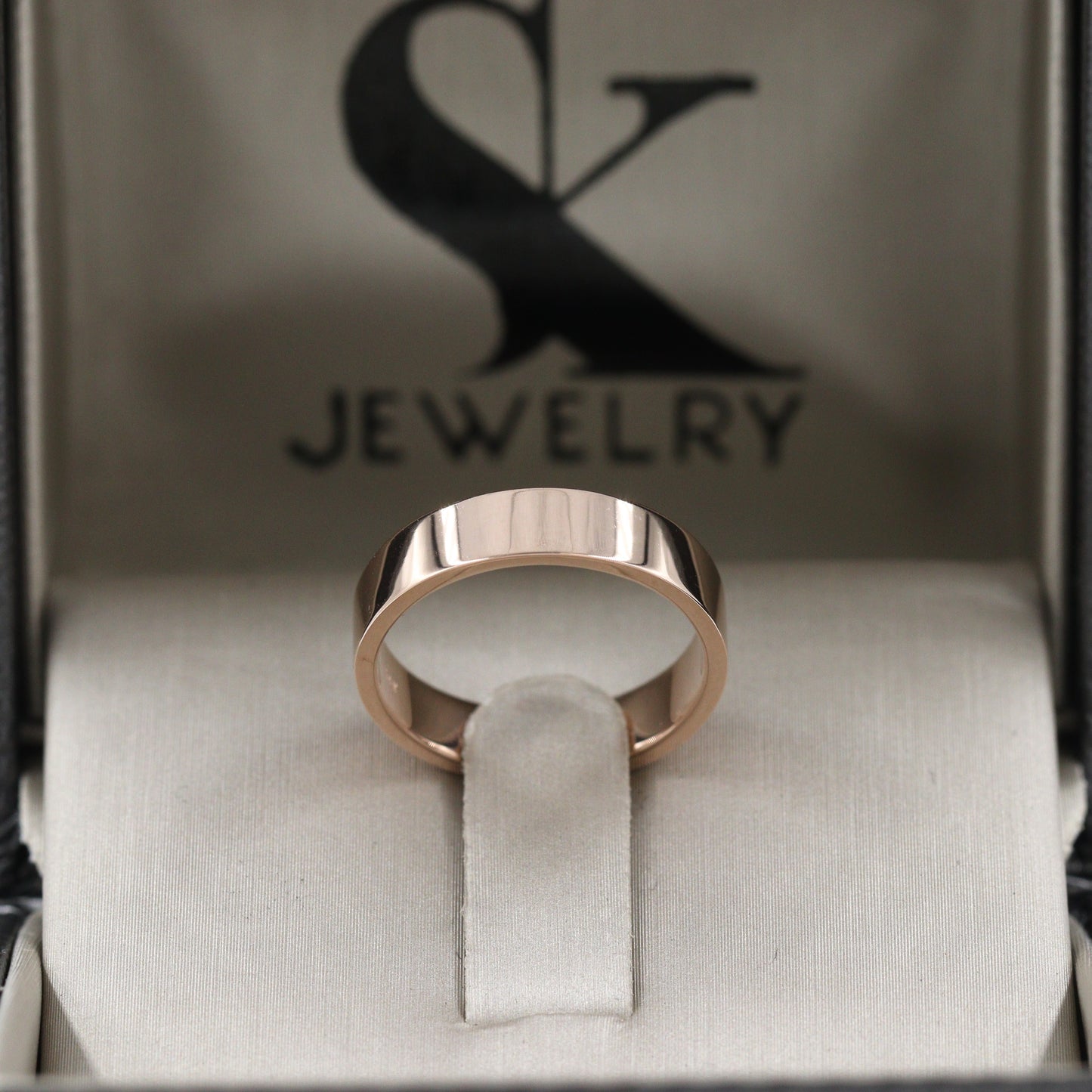 Handmade 14k Gold Wedding Band: Simple Flat Ring, 4.3mm Gold Band - Anniversary Gift
