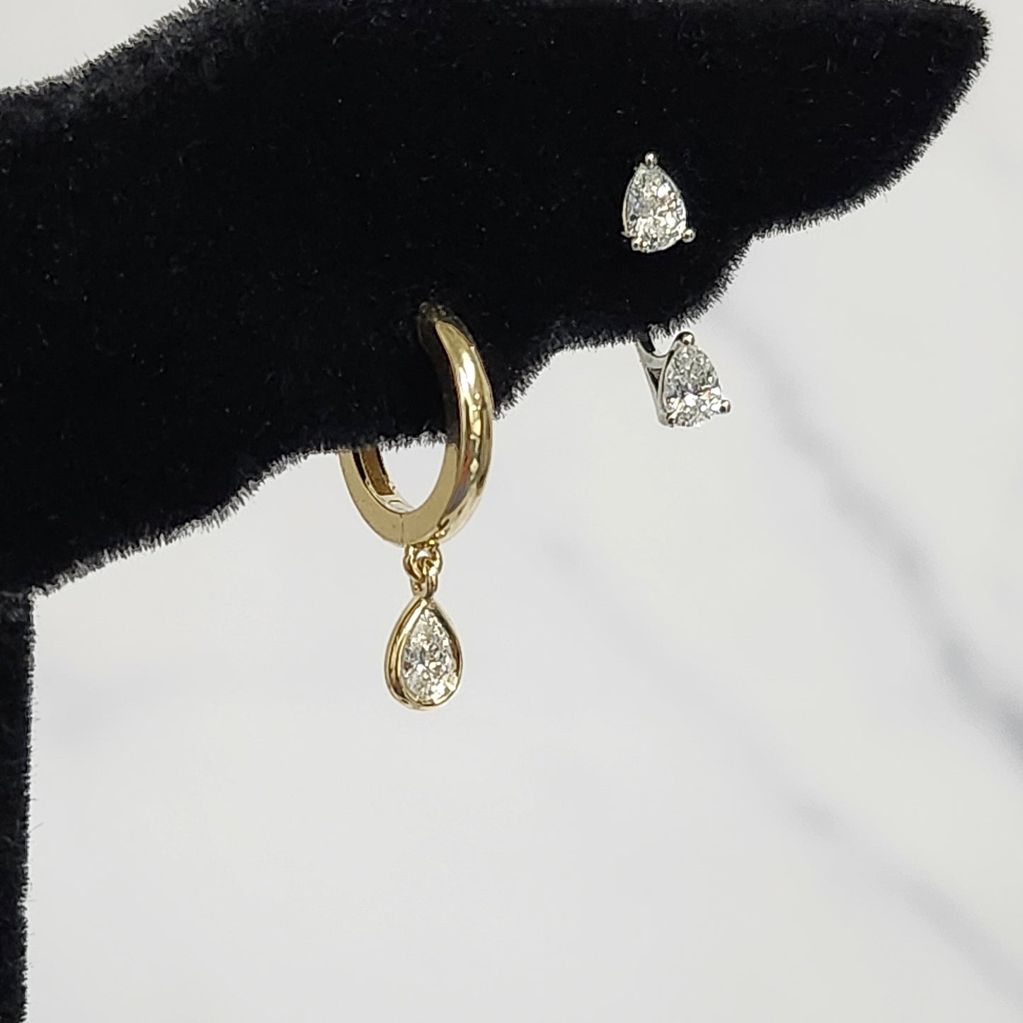 Natural Diamond Pear Bezel Charm Gold Hoop Earring/14K,18K gold 11.5mm Hoop Earring/Hoop Dangle Earrings/Anniversary gift