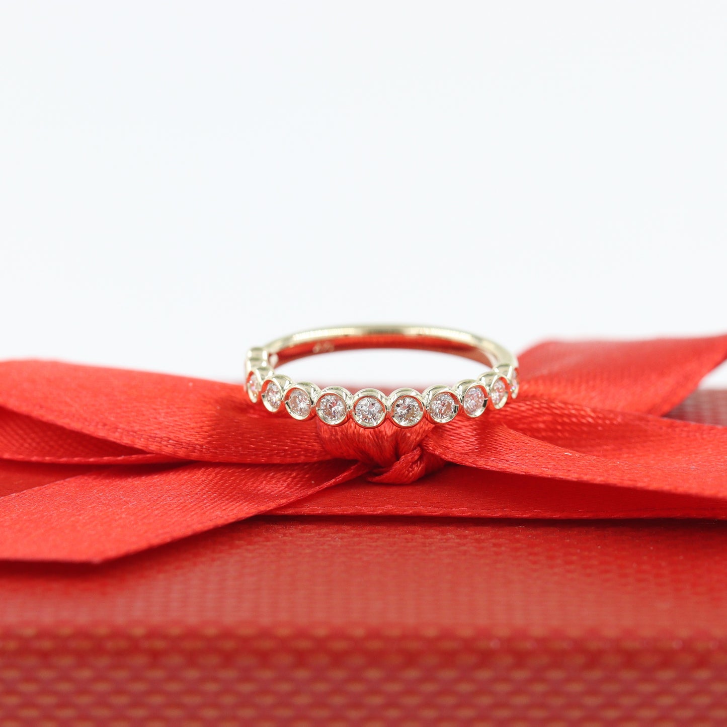 Half Diamond Bezel Band/Half Eternity Diamonds Ring/Stackable Diamond Ring/Wedding Ring/Anniversary Gift/Minimalist Ring