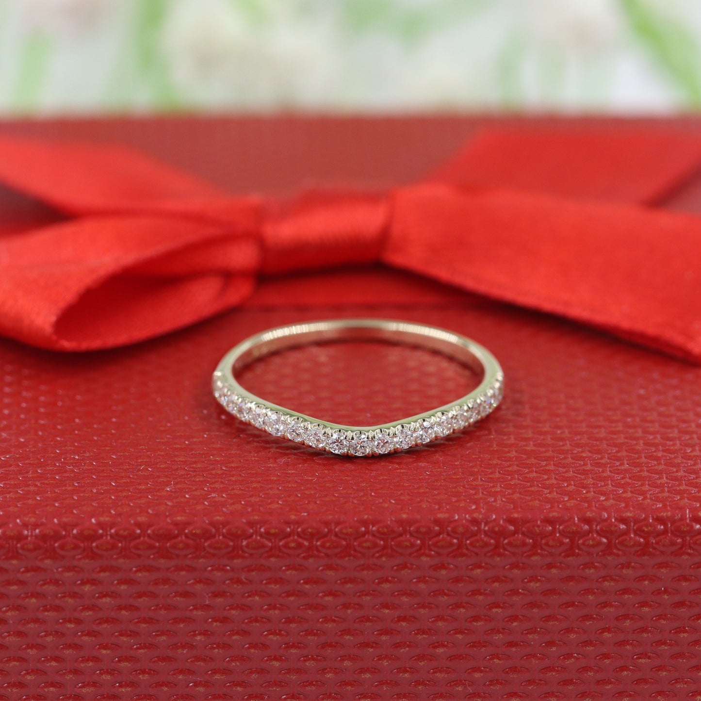 Half Diamond Curved Wedding Band/Natural Diamond Band/Stackable Natural Diamond Curved Band/Anniversary Ring/Matching Band