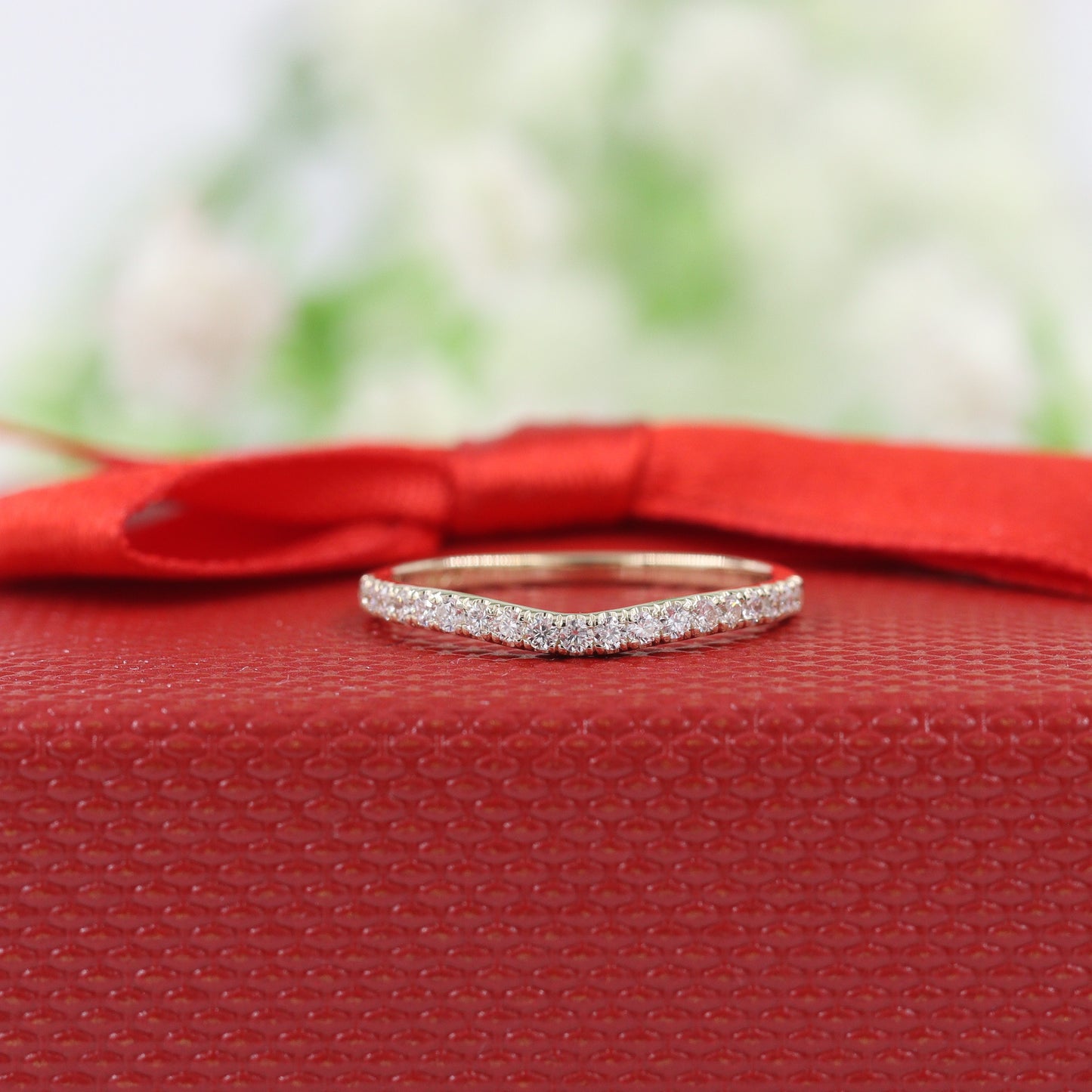 Half Diamond Curved Wedding Band/Natural Diamond Band/Stackable Natural Diamond Curved Band/Anniversary Ring/Matching Band