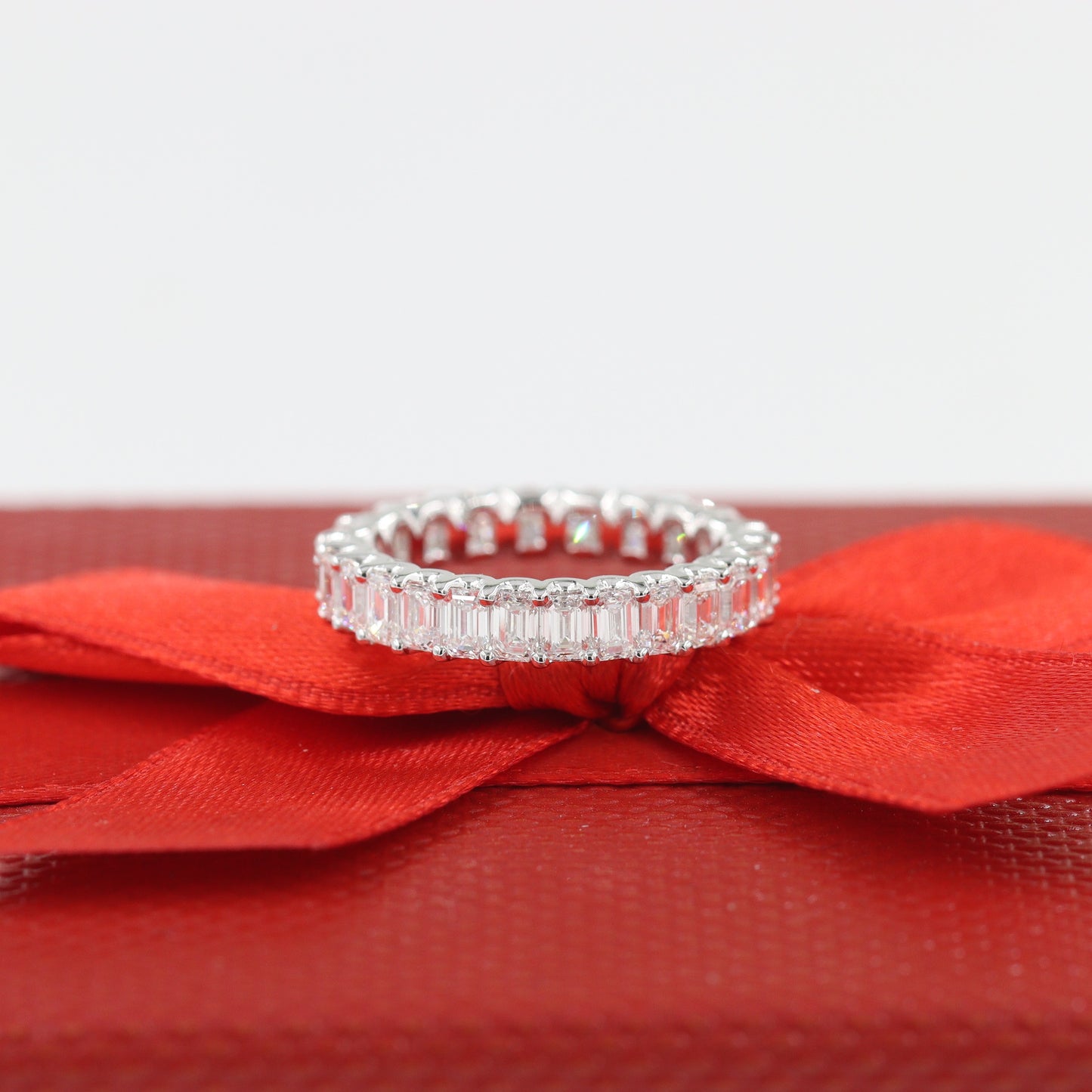 Half Emerald Cut Half Round Cut Diamond Full Eternity U-shape Setting Band/Full Eternity Natural Diamond Band/Anniversary gift