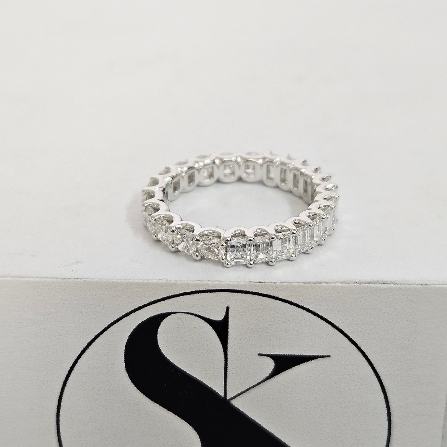 Half Emerald Cut Half Round Cut Diamond Full Eternity U-shape Setting Band/Full Eternity Natural Diamond Band/Anniversary gift