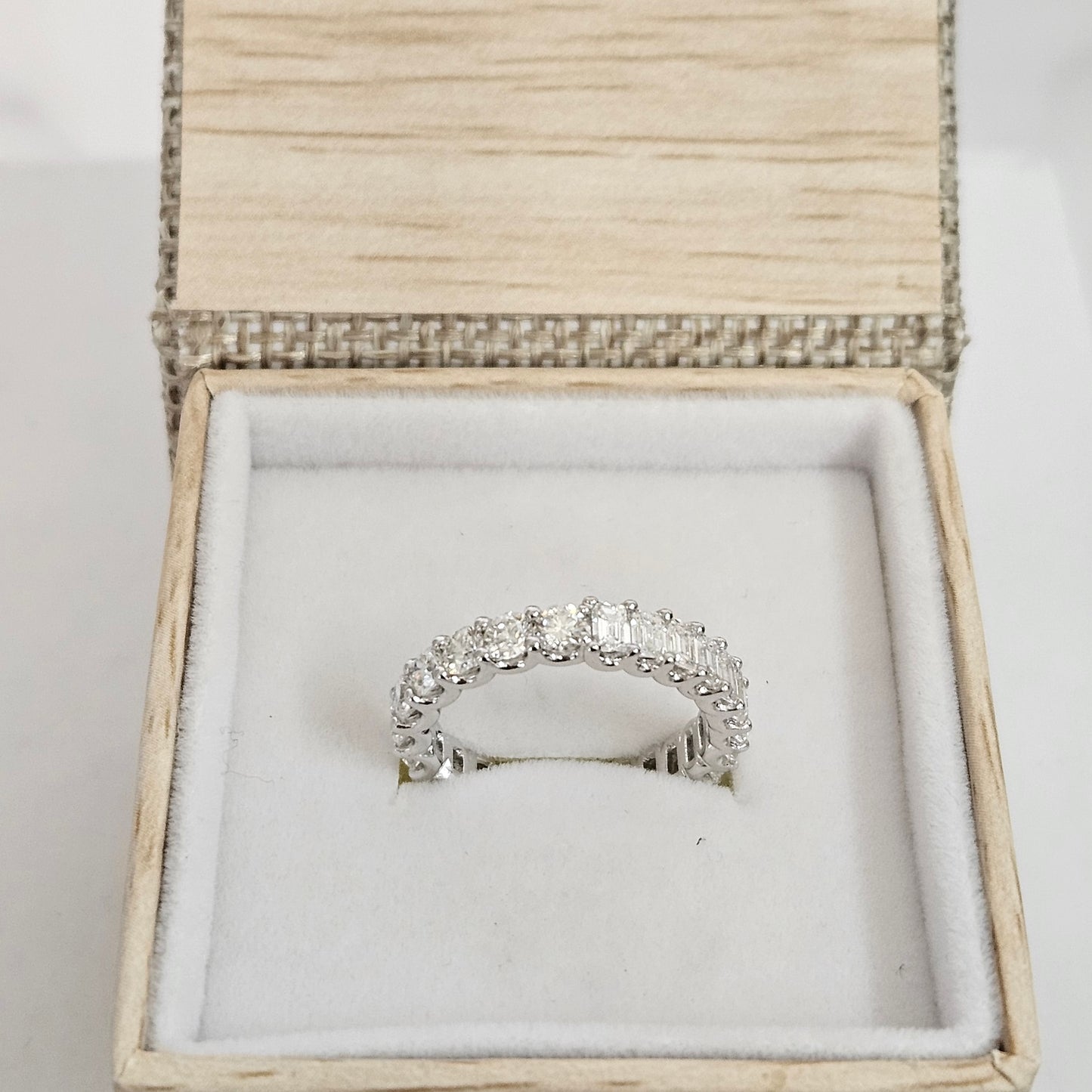 Half Emerald Cut Half Round Cut Diamond Full Eternity U-shape Setting Band/Full Eternity Natural Diamond Band/Anniversary gift