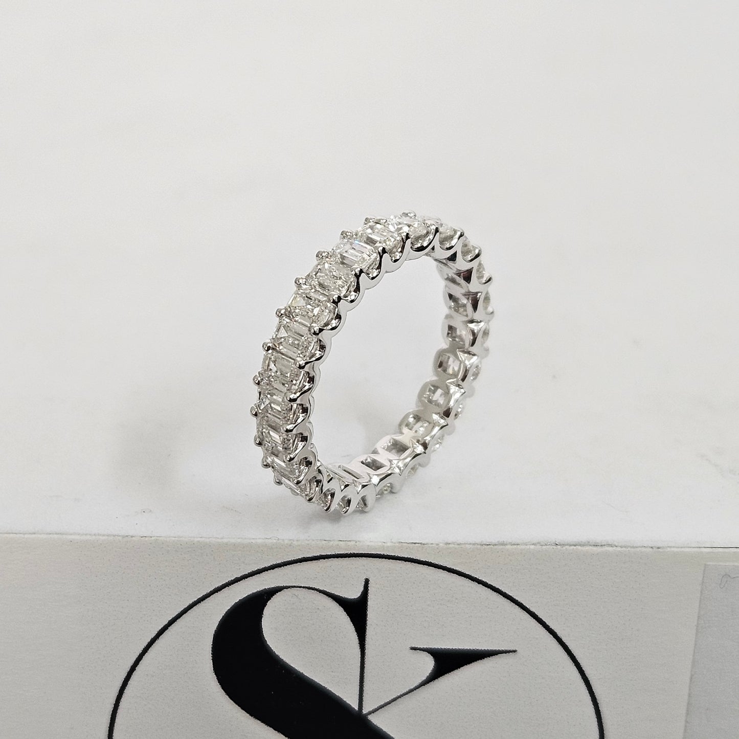 Half Emerald Cut Half Round Cut Diamond Full Eternity U-shape Setting Band/Full Eternity Natural Diamond Band/Anniversary gift