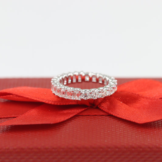 Half Emerald Cut Half Round Cut Diamond Full Eternity U-shape Setting Band/Full Eternity Natural Diamond Band/Anniversary gift