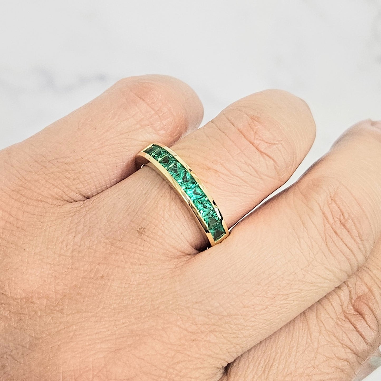 Half Eternity Natural Emerald Ring/Stackable Emerald Band/18K gold Green Emerald Half Eternity Ring/Gift for her/Anniversary ring