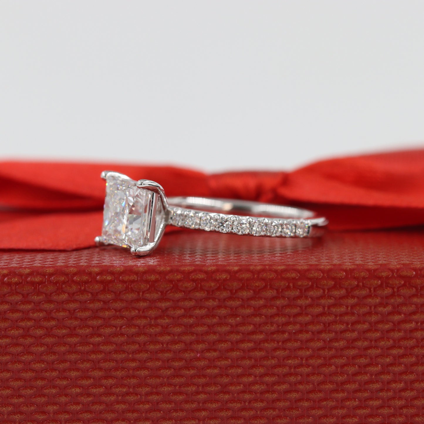 Half French Pave Princess Cut Diamond Engagement Ring/Platinum,14K,18K gold 2ct Lab diamond Amazing Brilliant Ring/Anniversary gift