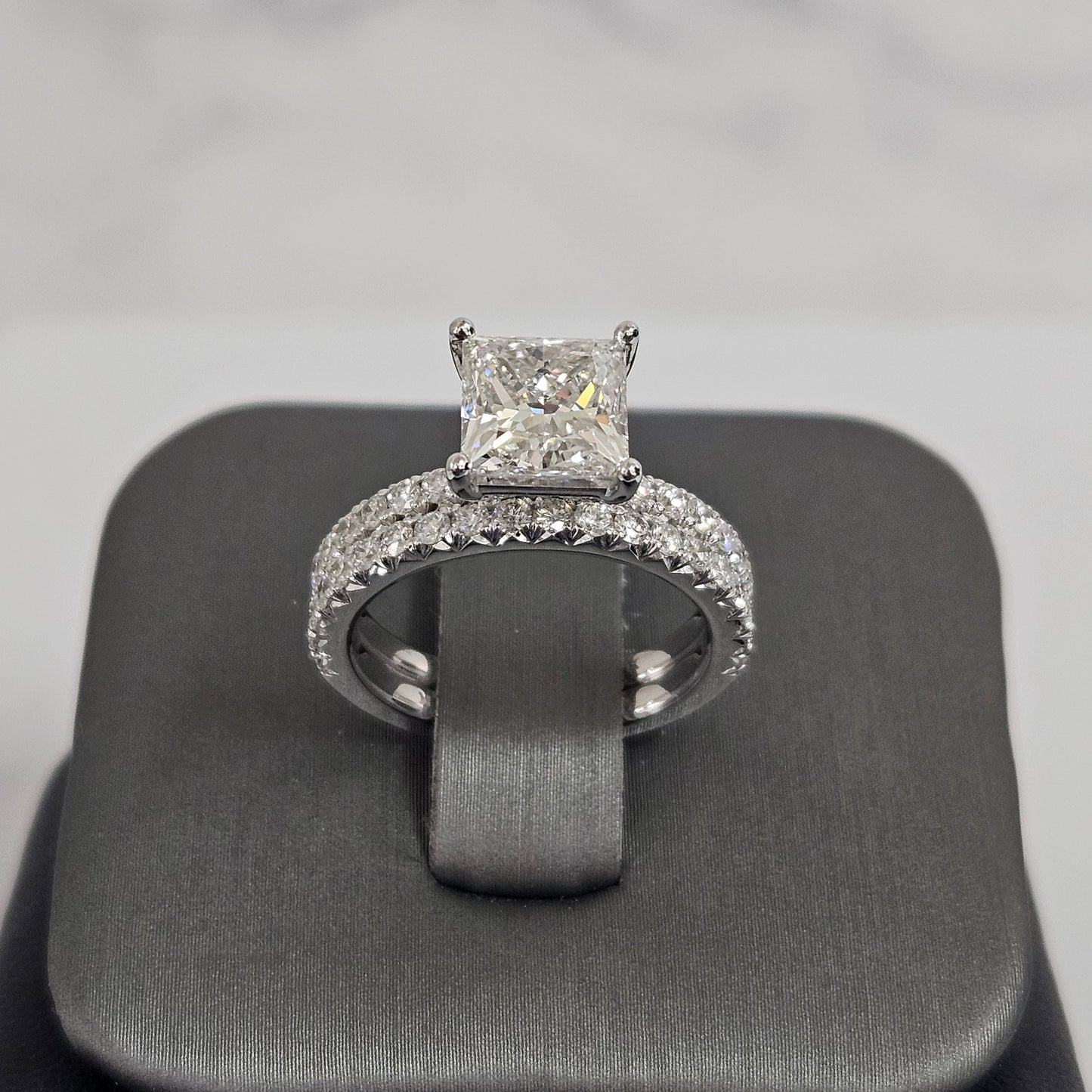 Half French Pave Princess Cut Diamond Engagement Ring/Platinum,14K,18K gold 2ct Lab diamond Amazing Brilliant Ring/Anniversary gift