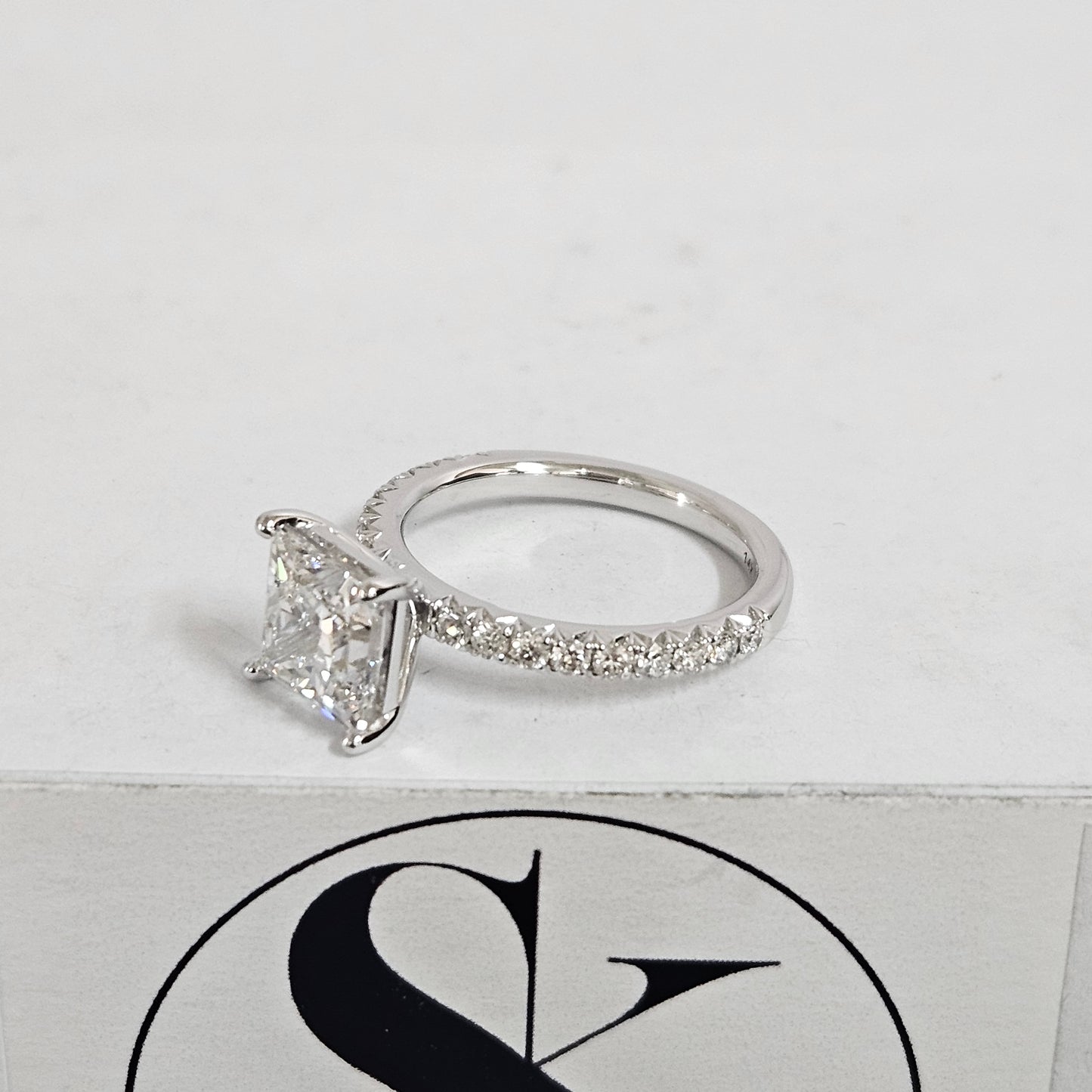 Half French Pave Princess Cut Diamond Engagement Ring/Platinum,14K,18K gold 2ct Lab diamond Amazing Brilliant Ring/Anniversary gift