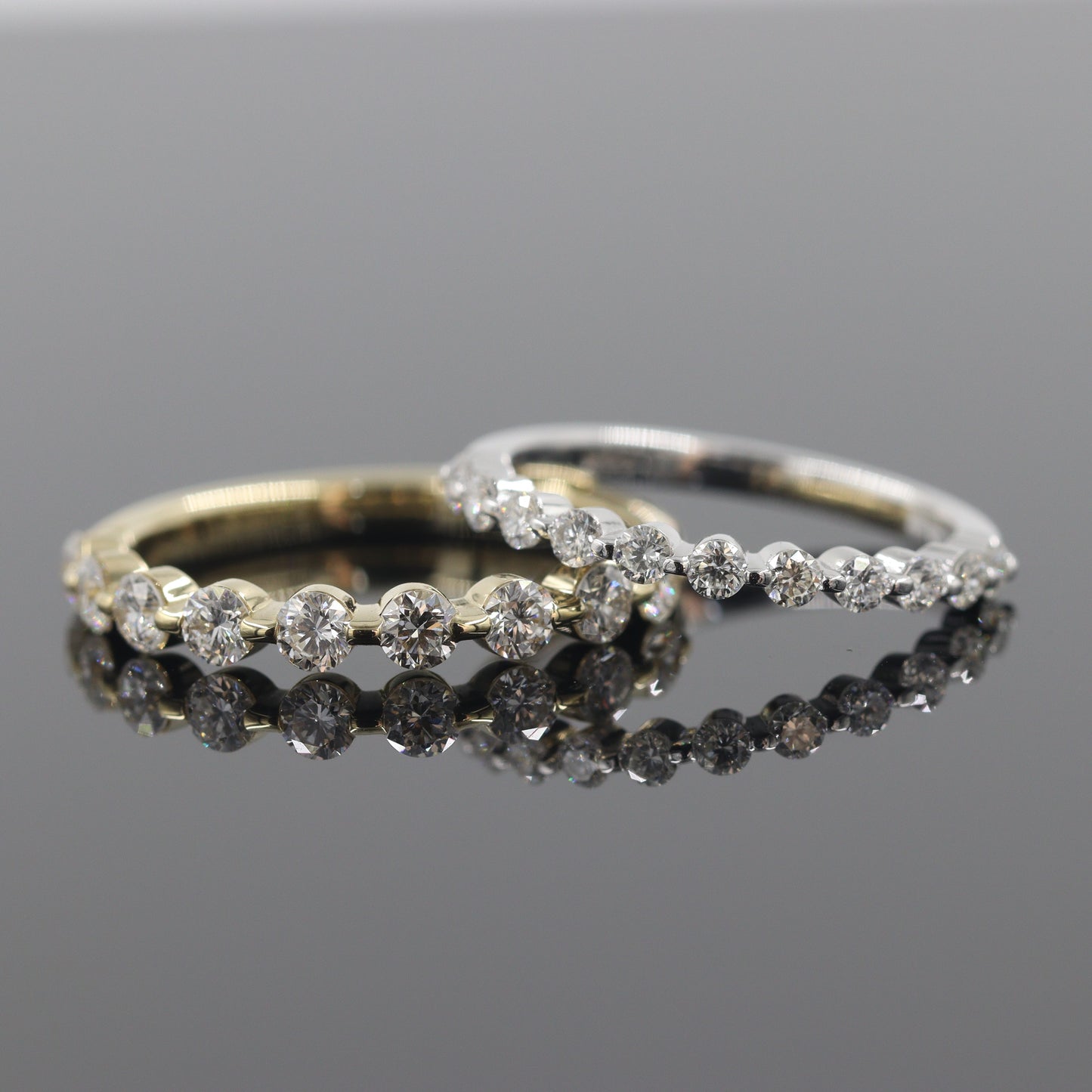 Half Diamond Single Prong Wedding Ring/Platinum,14K,18K gold Single Prong Half Eternity Band/Stackable Diamond Ring/Anniversary Gift