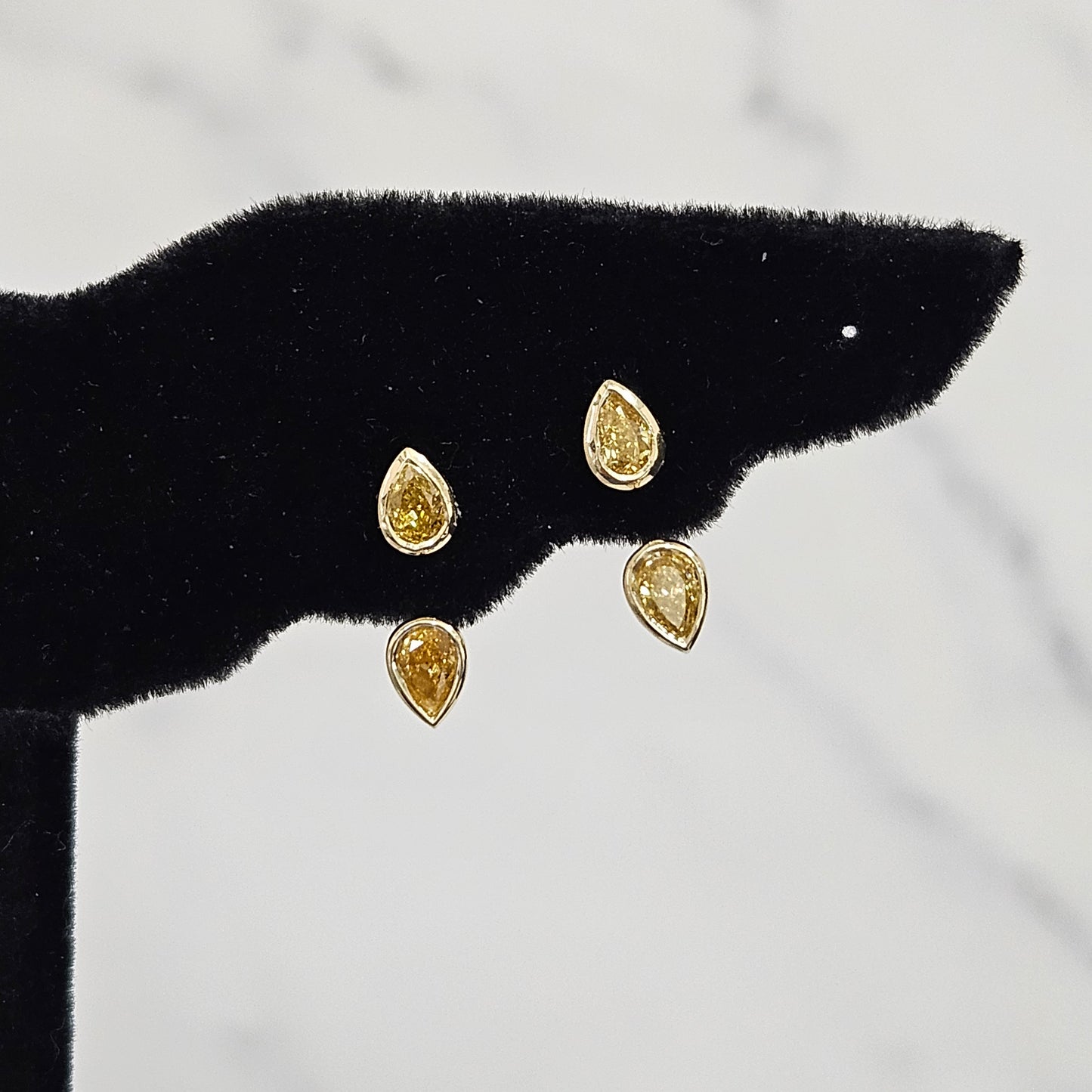 Handmade Pear Fancy Yellow Diamond Solitaire Bezel Set Jacket Earrings/Pear Bezel Set Diamond Earring/Pear Jacket Earrings/Anniversary gift