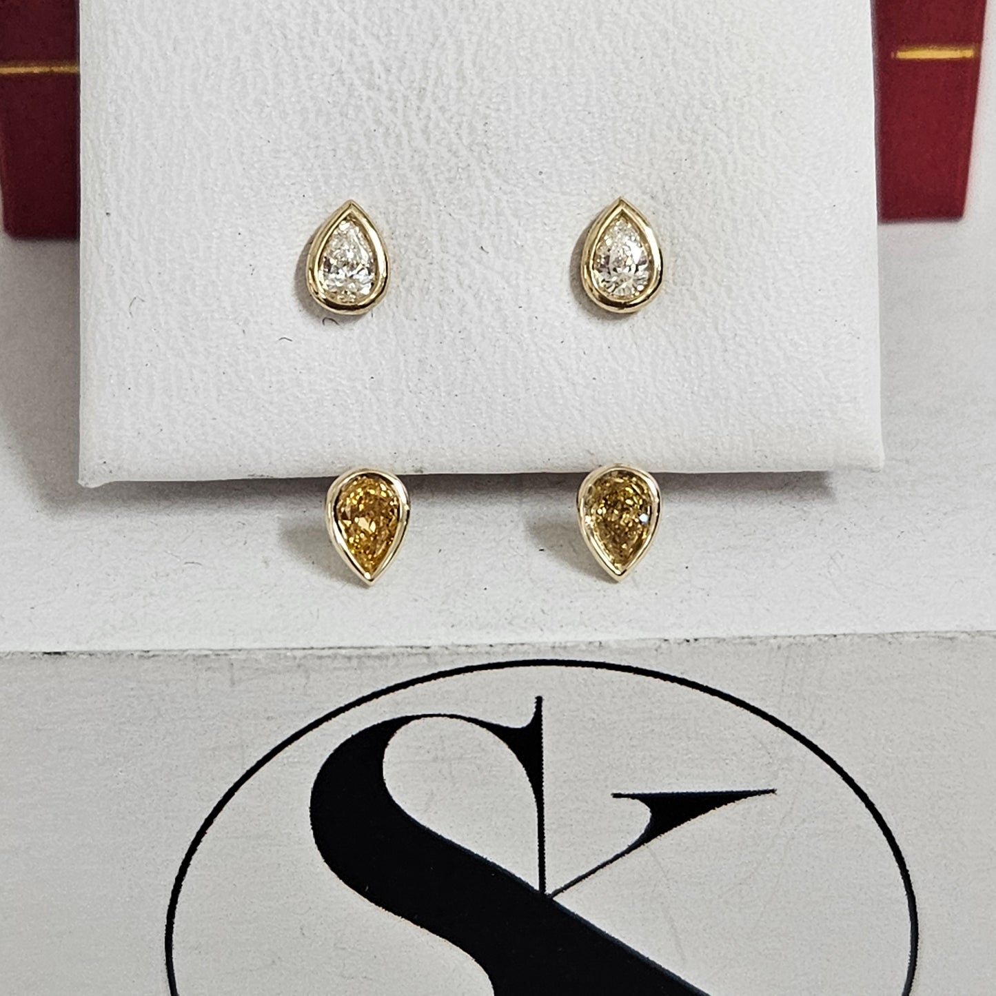 Handmade Pear Fancy Yellow Diamond Solitaire Bezel Set Jacket Earrings/Pear Bezel Set Diamond Earring/Pear Jacket Earrings/Anniversary gift