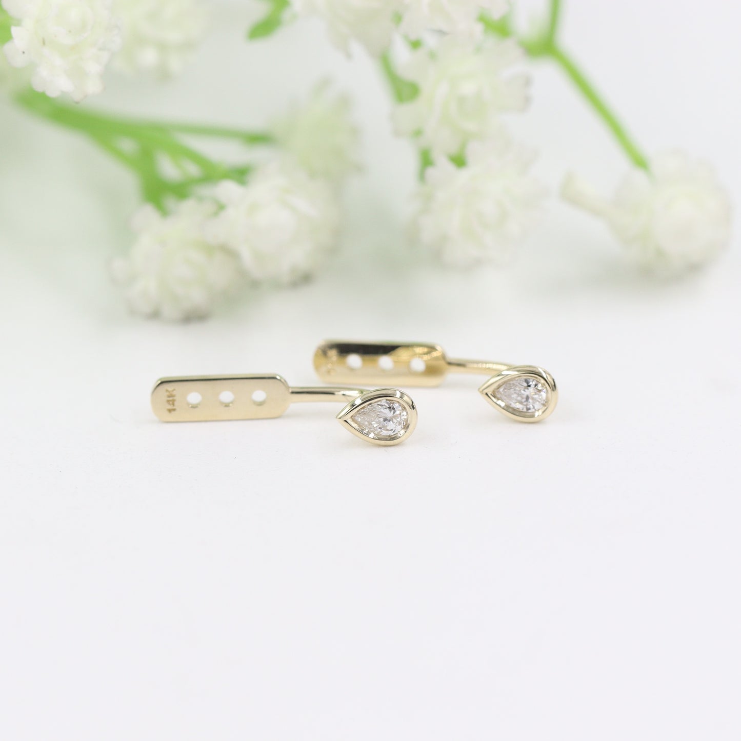 Handmade Pear Shape Diamond Solitaire Bezel Set Jacket Earrings/Pear Bezel Set Natural Diamond Earring/Pear Jacket Earrings/Anniversary gift