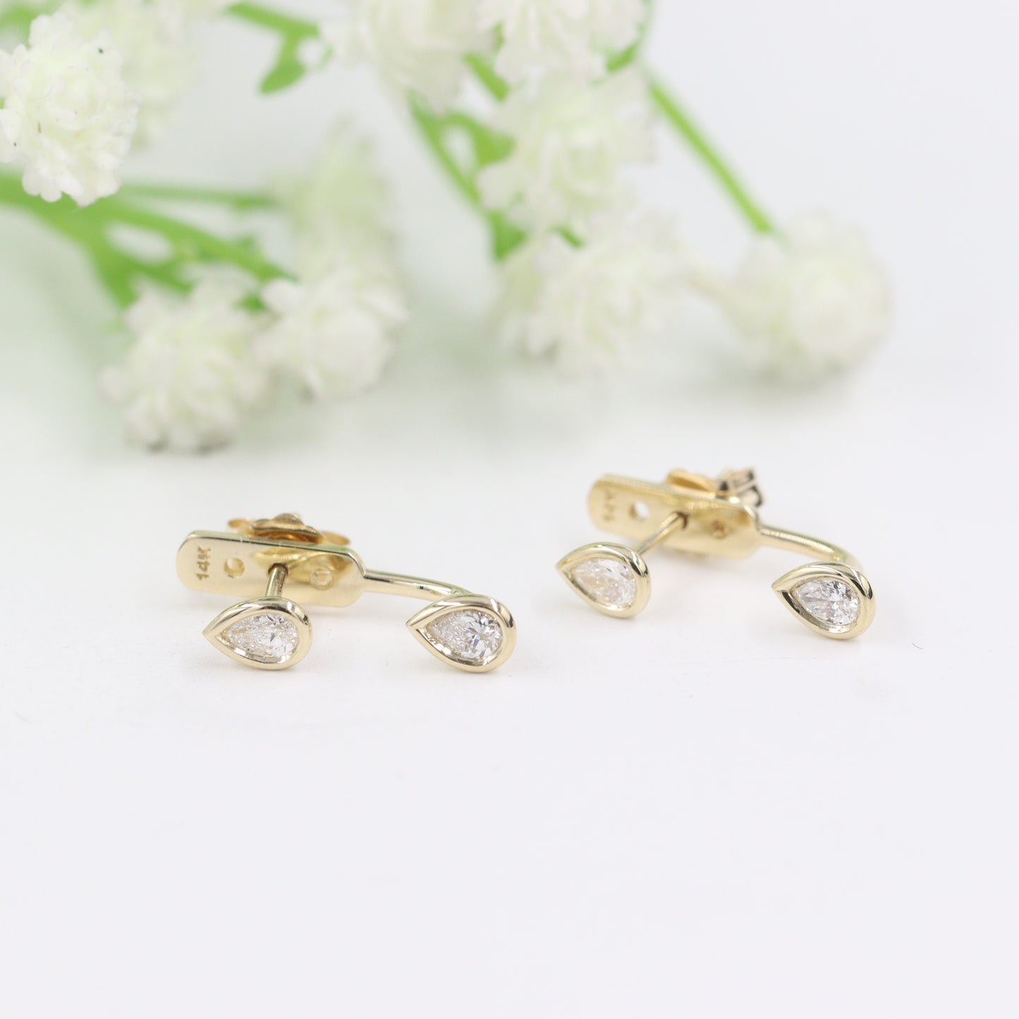 Handmade Pear Shape Diamond Solitaire Bezel Set Jacket Earrings/Pear Bezel Set Natural Diamond Earring/Pear Jacket Earrings/Anniversary gift