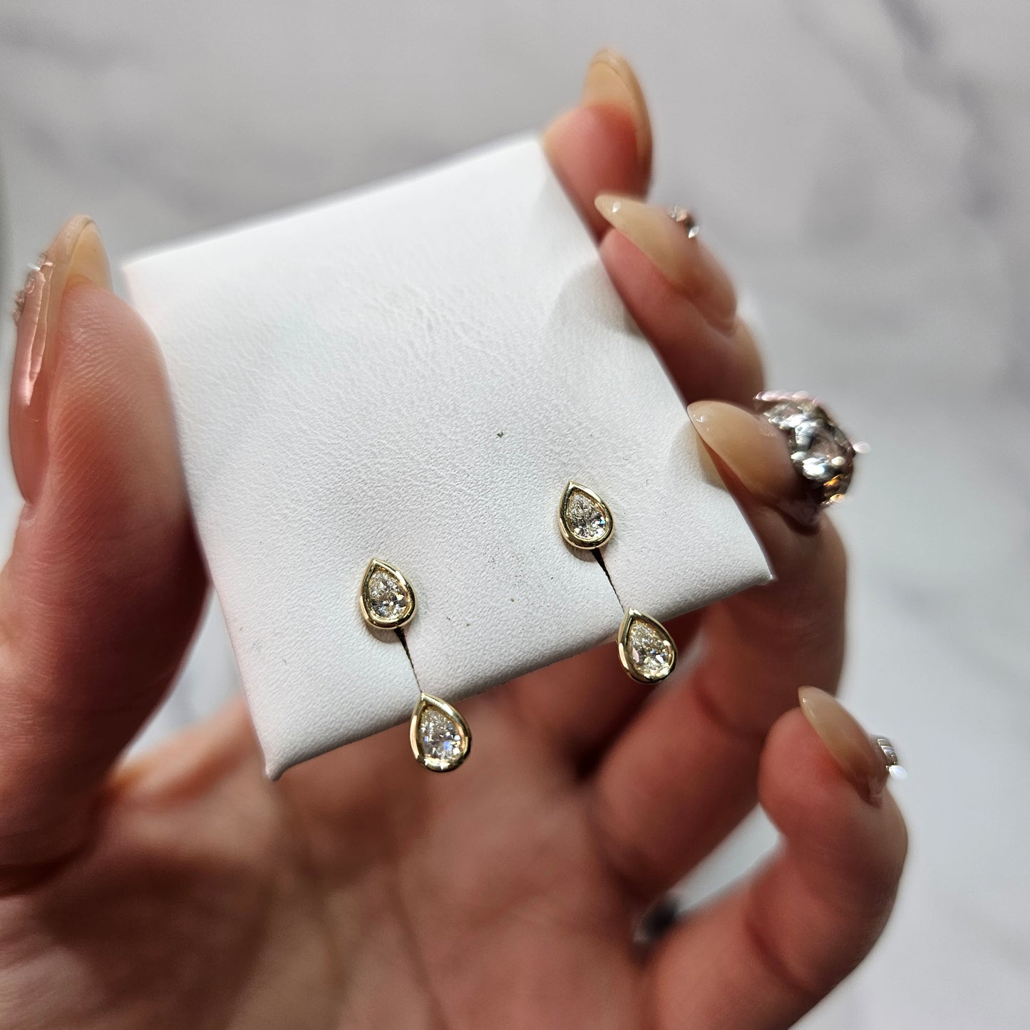 Handmade Pear Shape Diamond Solitaire Bezel Set Jacket Earrings/Pear Bezel Set Natural Diamond Earring/Pear Jacket Earrings/Anniversary gift