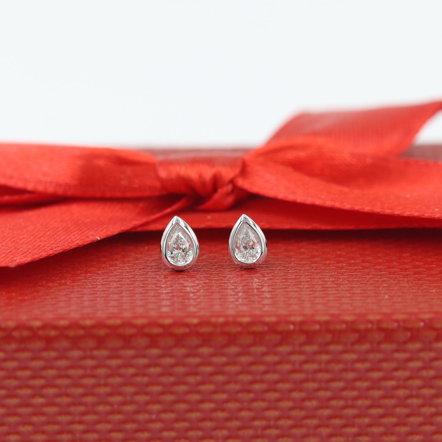 Handmade Pear Shape Diamond Solitaire Bezel Set Stud Earrings/Natural Pear Shape Diamond Stud Earrings/Pear Stud Earrings/Anniversary gift
