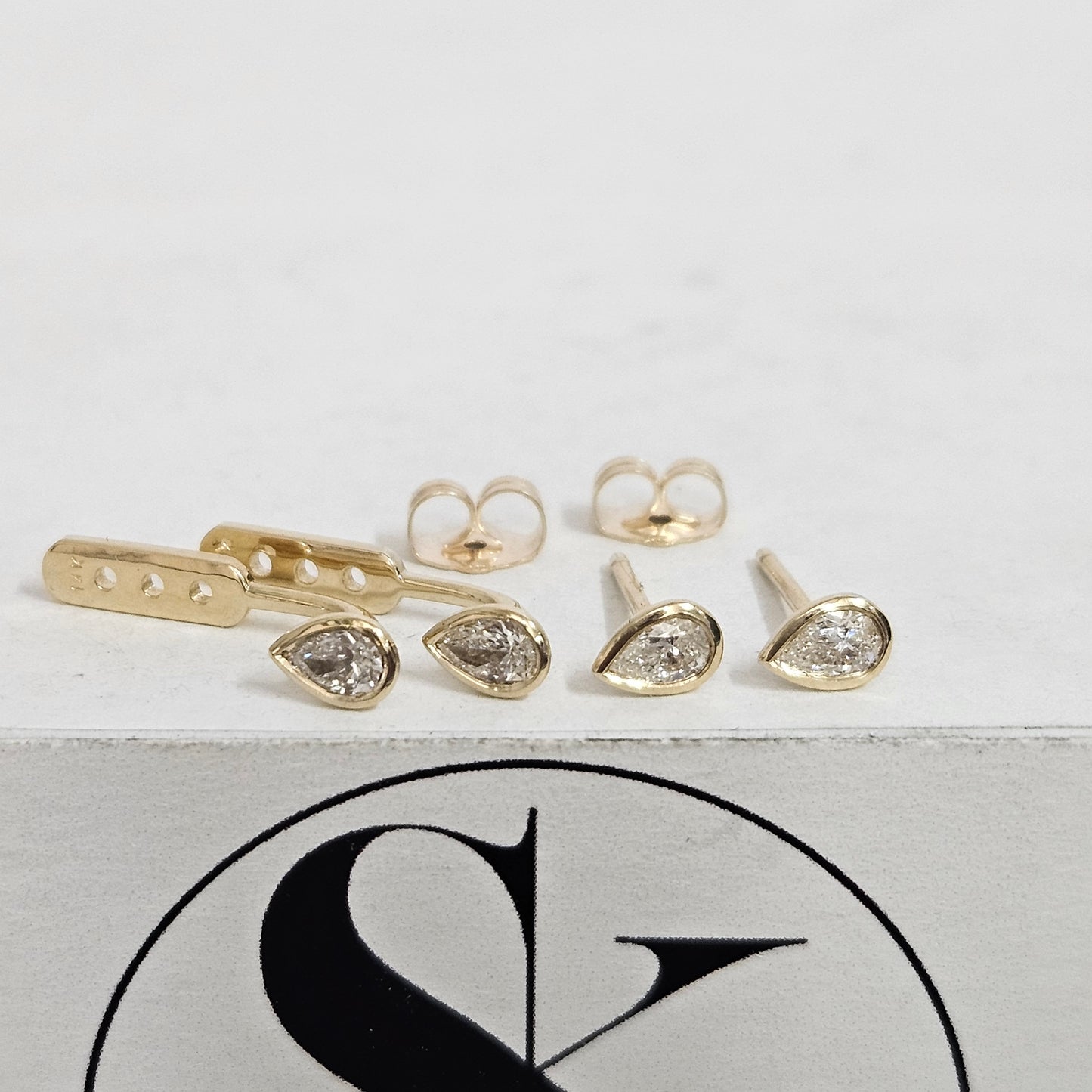 Handmade Pear Shape Diamond Solitaire Bezel Set Jacket Earrings/Pear Bezel Set Natural Diamond Earring/Pear Jacket Earrings/Anniversary gift
