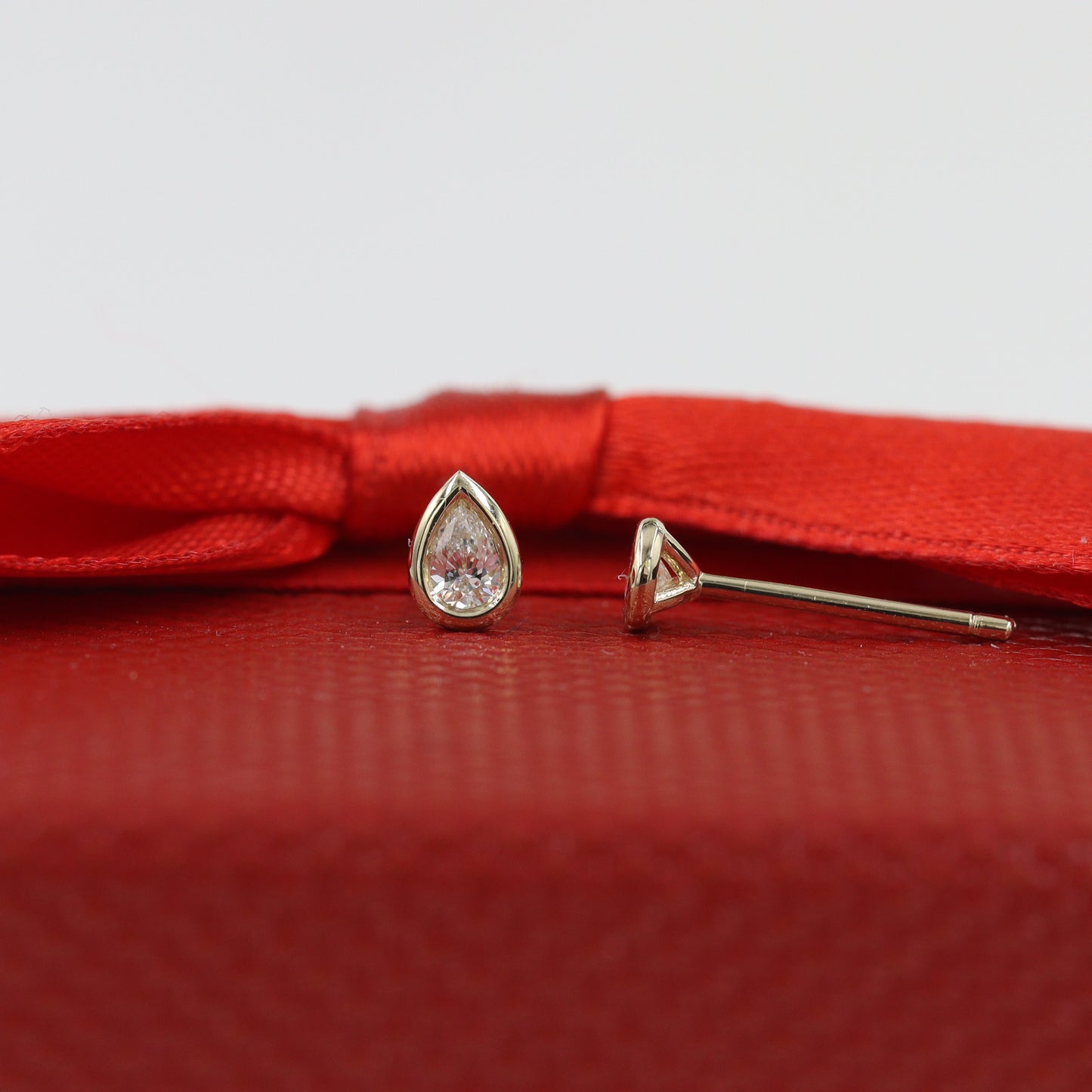 Handmade Pear Shape Diamond Solitaire Bezel Set Stud Earrings/Natural Pear Shape Diamond Stud Earrings/Pear Stud Earrings/Anniversary gift