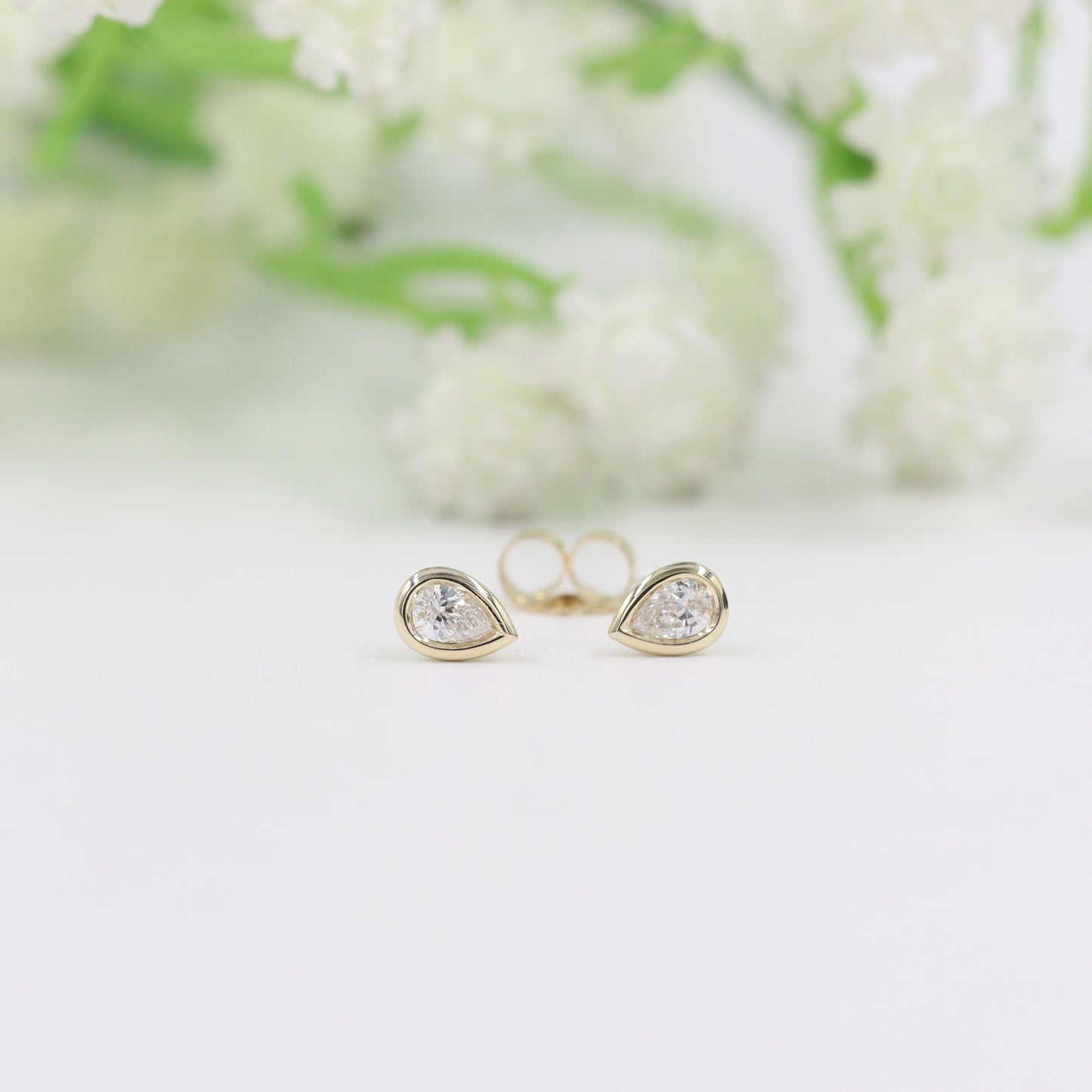 Handmade Pear Shape Diamond Solitaire Bezel Set Stud Earrings/Natural Pear Shape Diamond Stud Earrings/Pear Stud Earrings/Anniversary gift