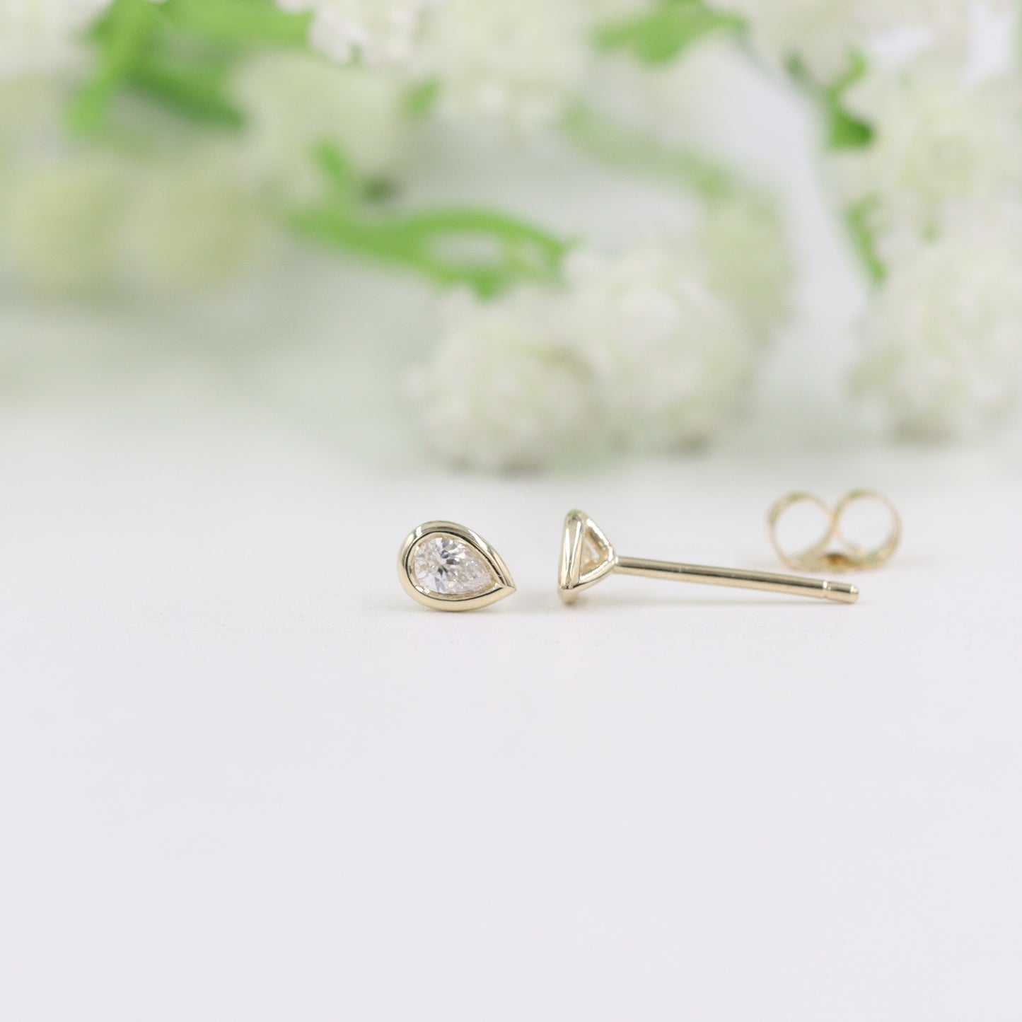 Handmade Pear Shape Diamond Solitaire Bezel Set Stud Earrings/Natural Pear Shape Diamond Stud Earrings/Pear Stud Earrings/Anniversary gift