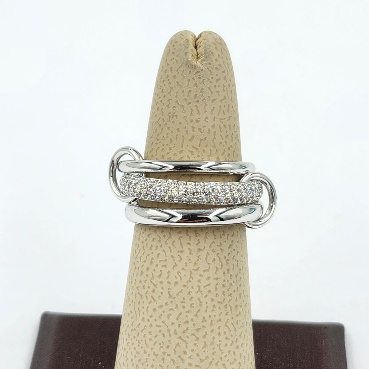 Handmade 14K Gold 3 Row Natural Diamond Stacking Rings with Connectors -3.3 mm Width Diamond Band - 3 Bands Anniversary Gift